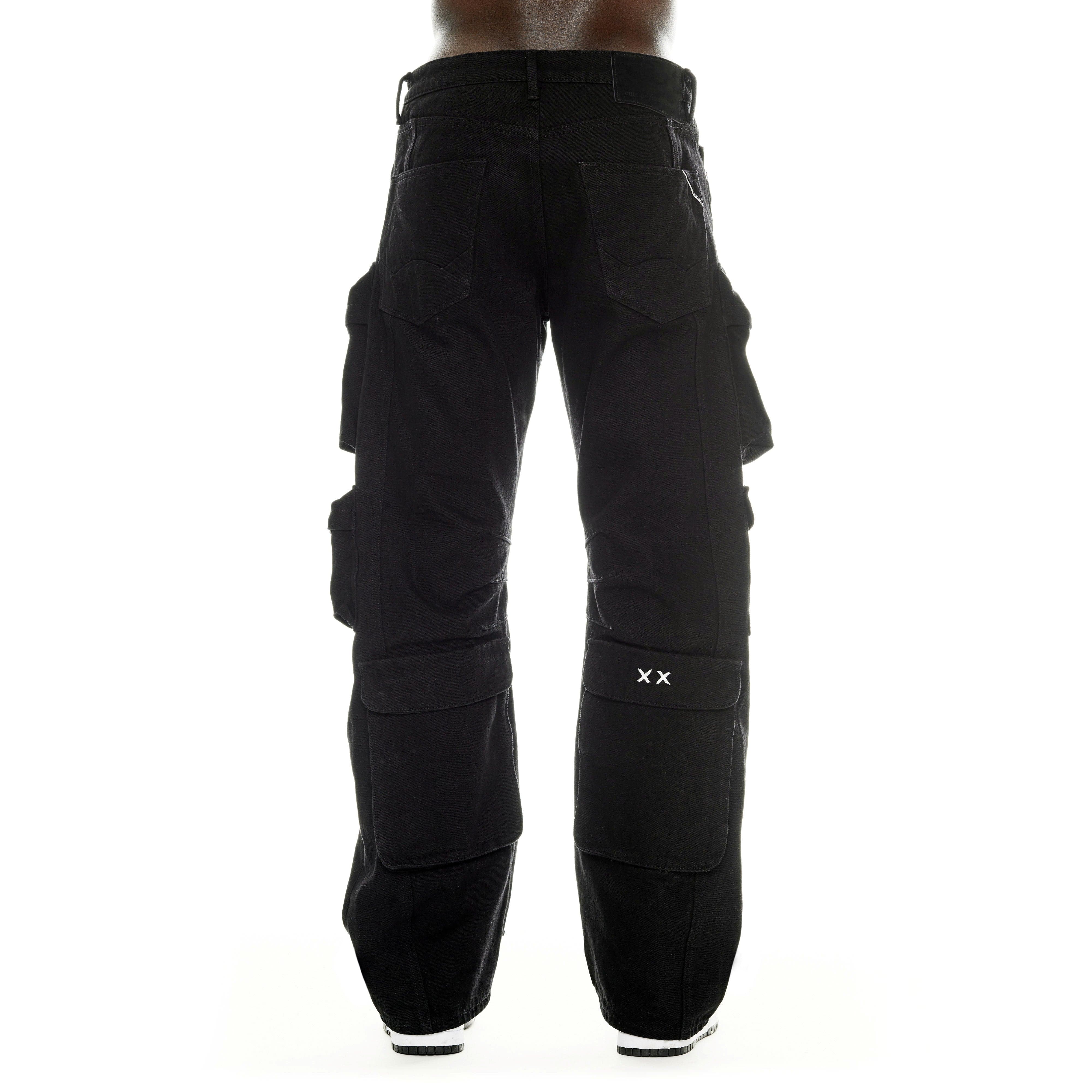 GRUNGE BAGGY CARGO JEANS IN BLACK TWILL