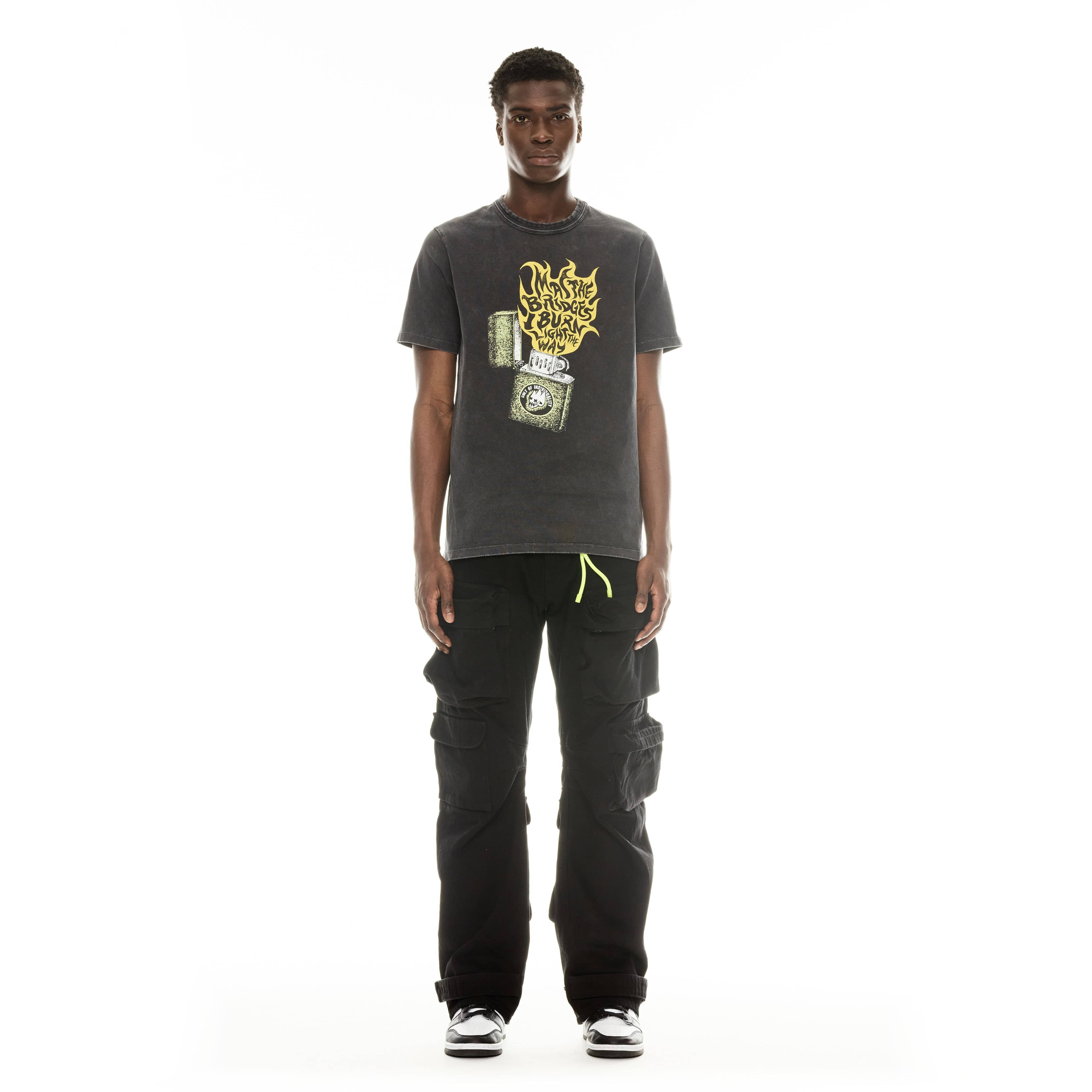 SHORT SLEEVE CREW NECK TEE "LIGHT UP THE SKY" IN VINTAGE CHARCOAL