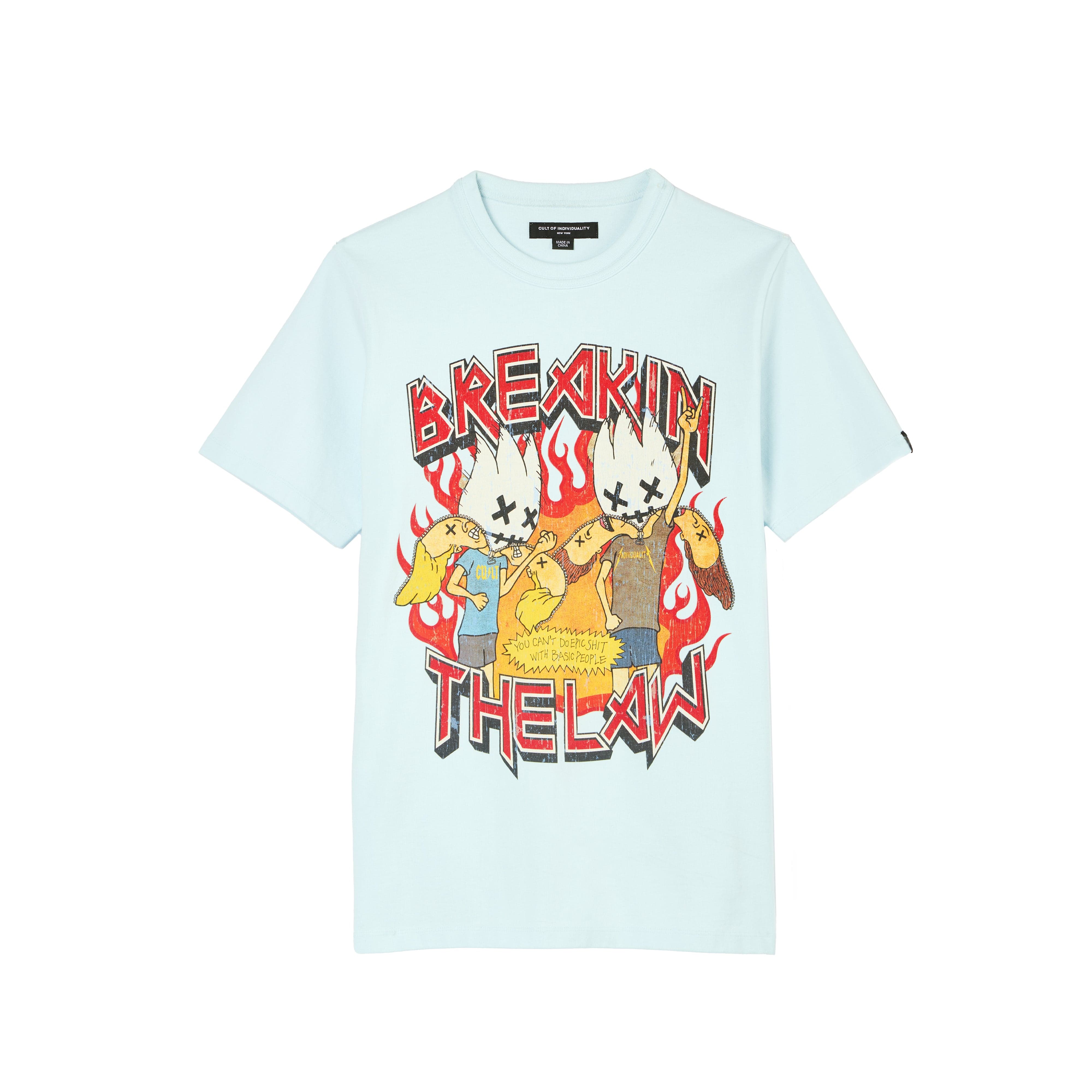 Cult's Heavyweight Short Sleeve Crew Neck Tee "Breaking The Law" in Powder Blue