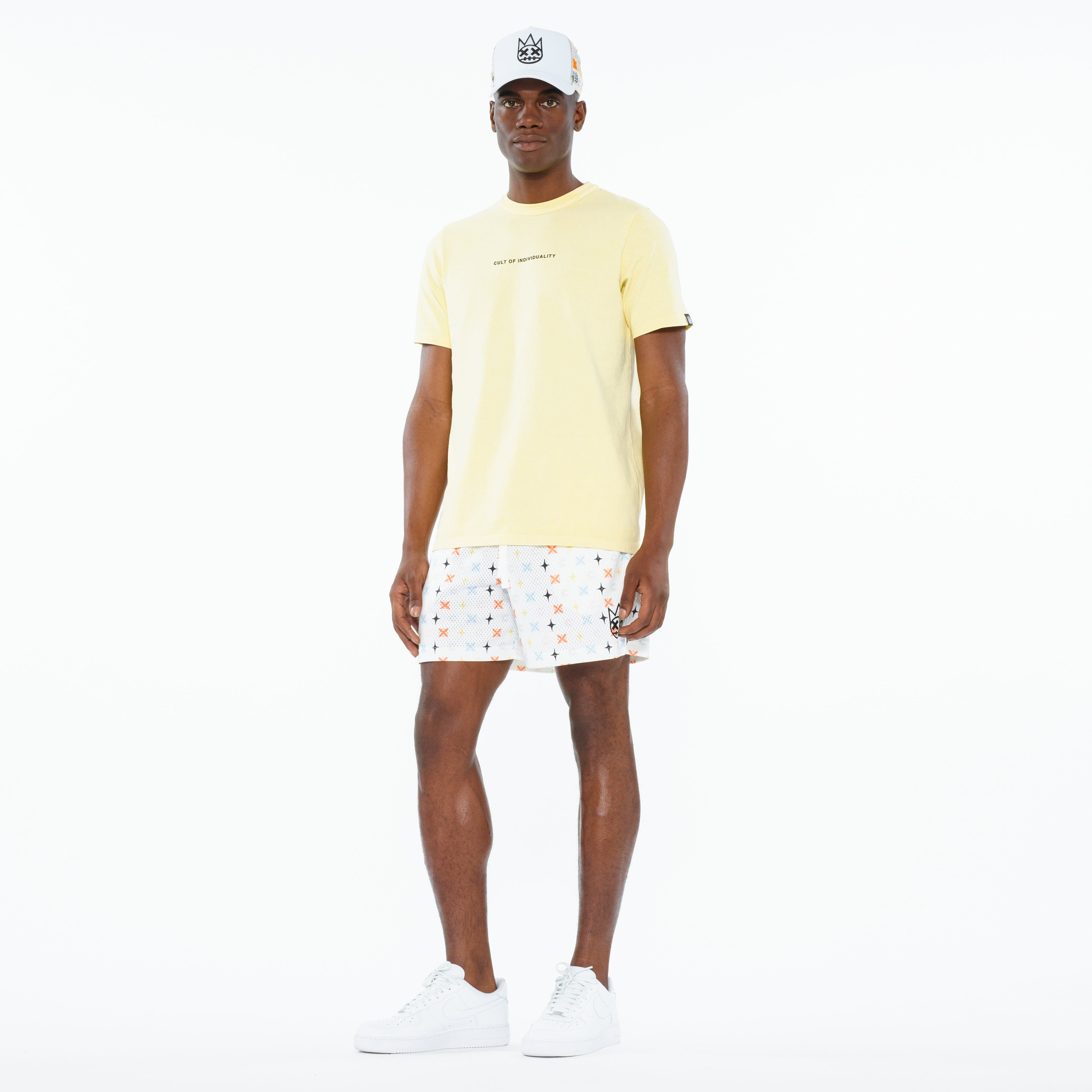 Cult's Mesh Shorts in Cult Repeat Pattern White