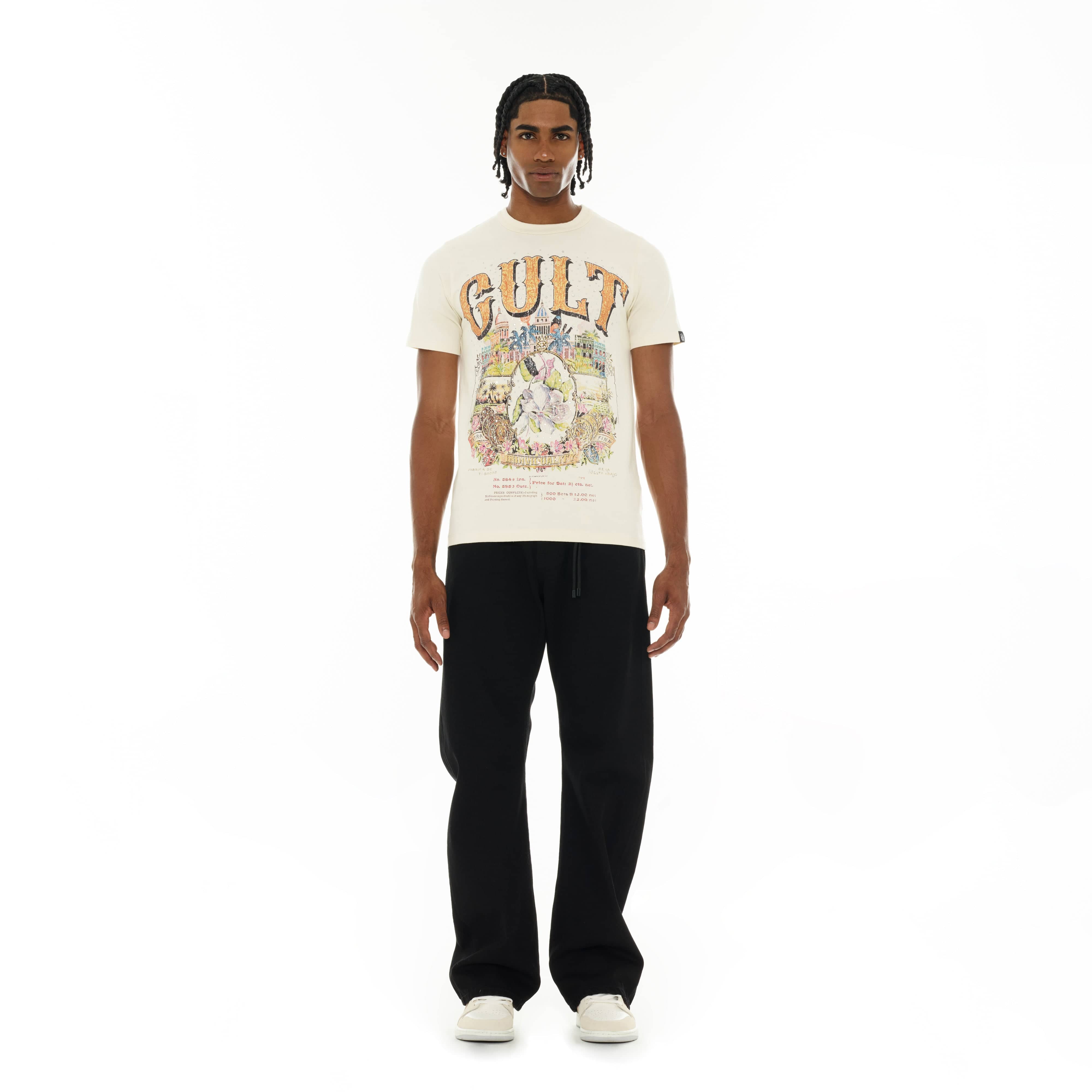 Cult's Crystallized Limited Edition Heavyweight Short Sleeve Crew Neck Tee "Cuba" in Winter White