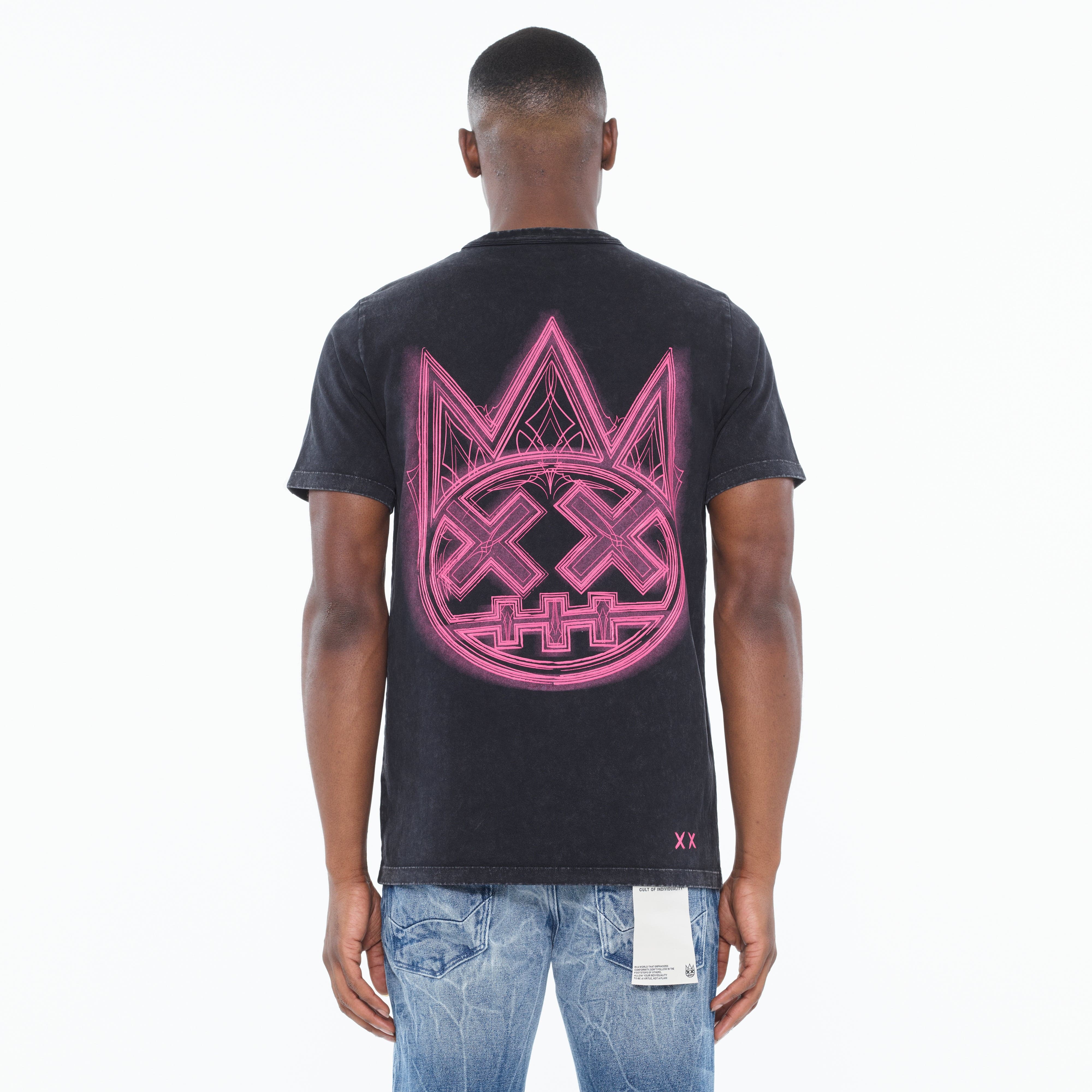Cult's Heavyweight Short Sleeve Crew Neck Tee "Pinstripe Logo" in Winter White