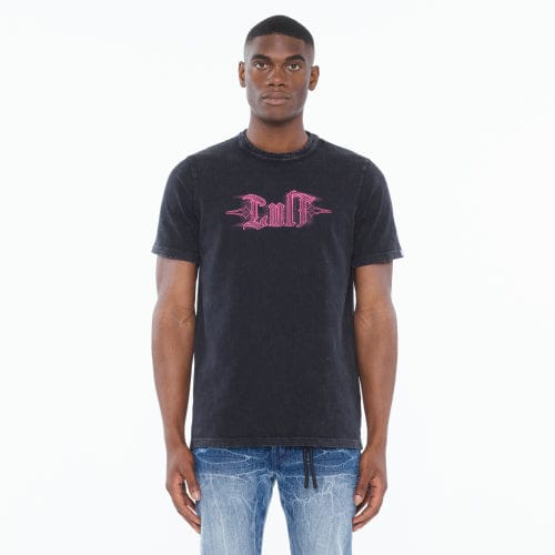 Cult's Heavyweight Short Sleeve Crew Neck Tee "Pinstripe Logo" in Winter White