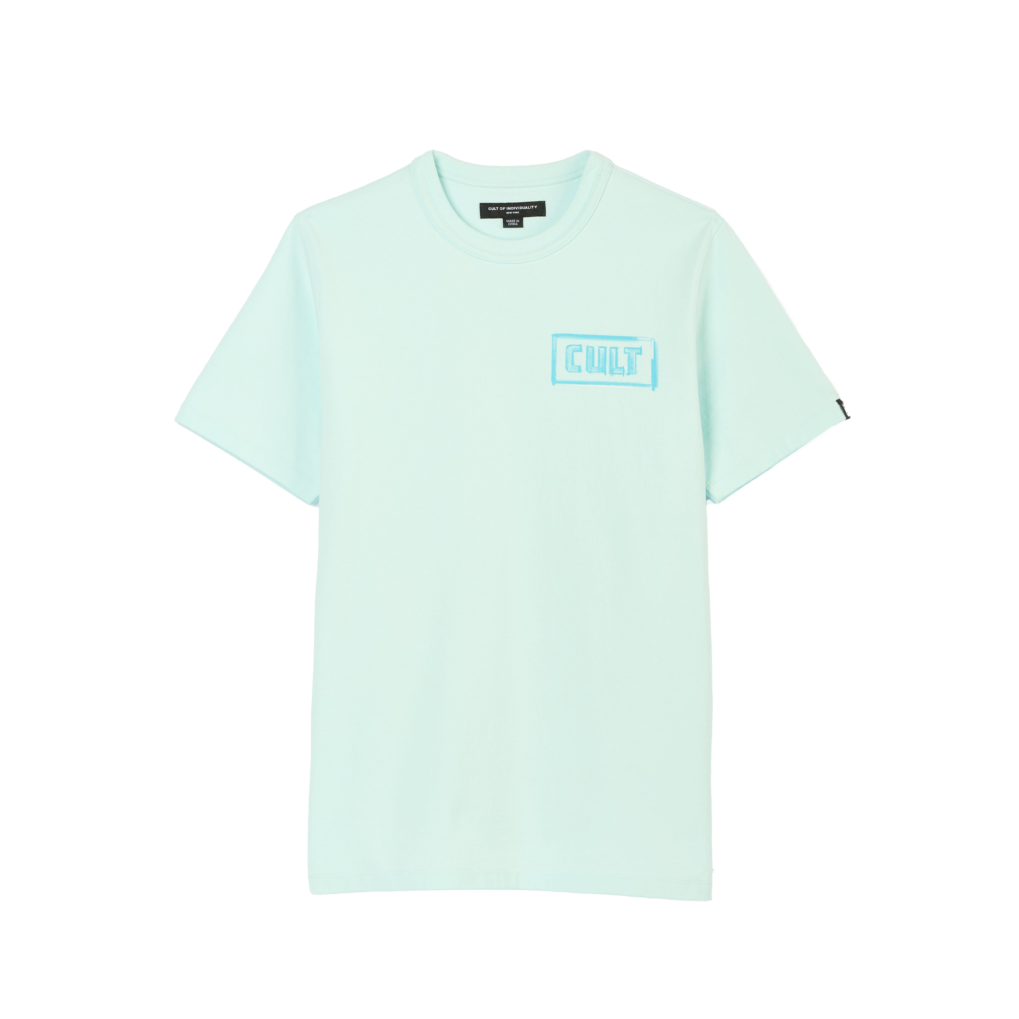 Cult's Heavyweight Short Sleeve Crew Neck Tee "Stroke" in Powder Blue