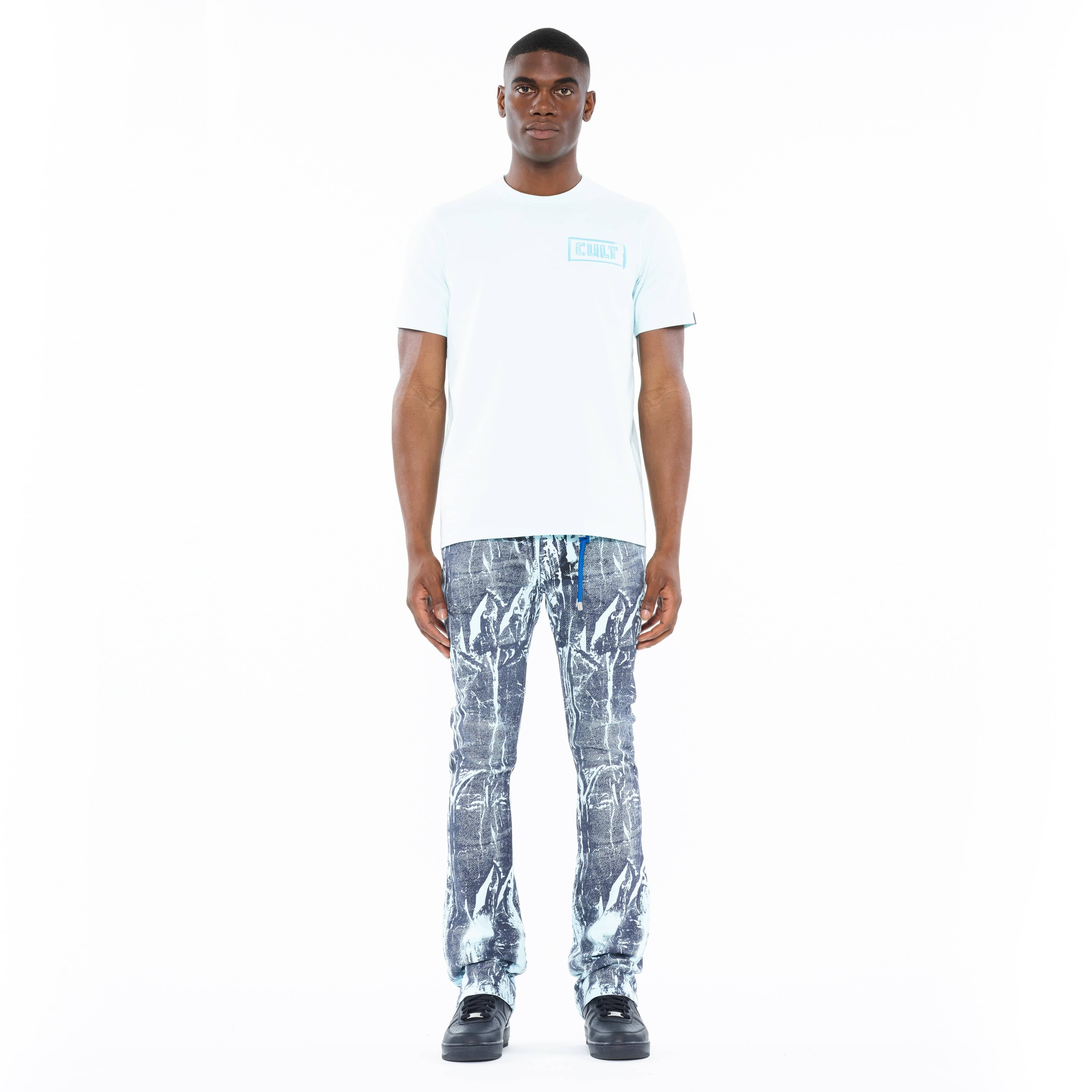 Cult's Heavyweight Short Sleeve Crew Neck Tee "Stroke" in Powder Blue