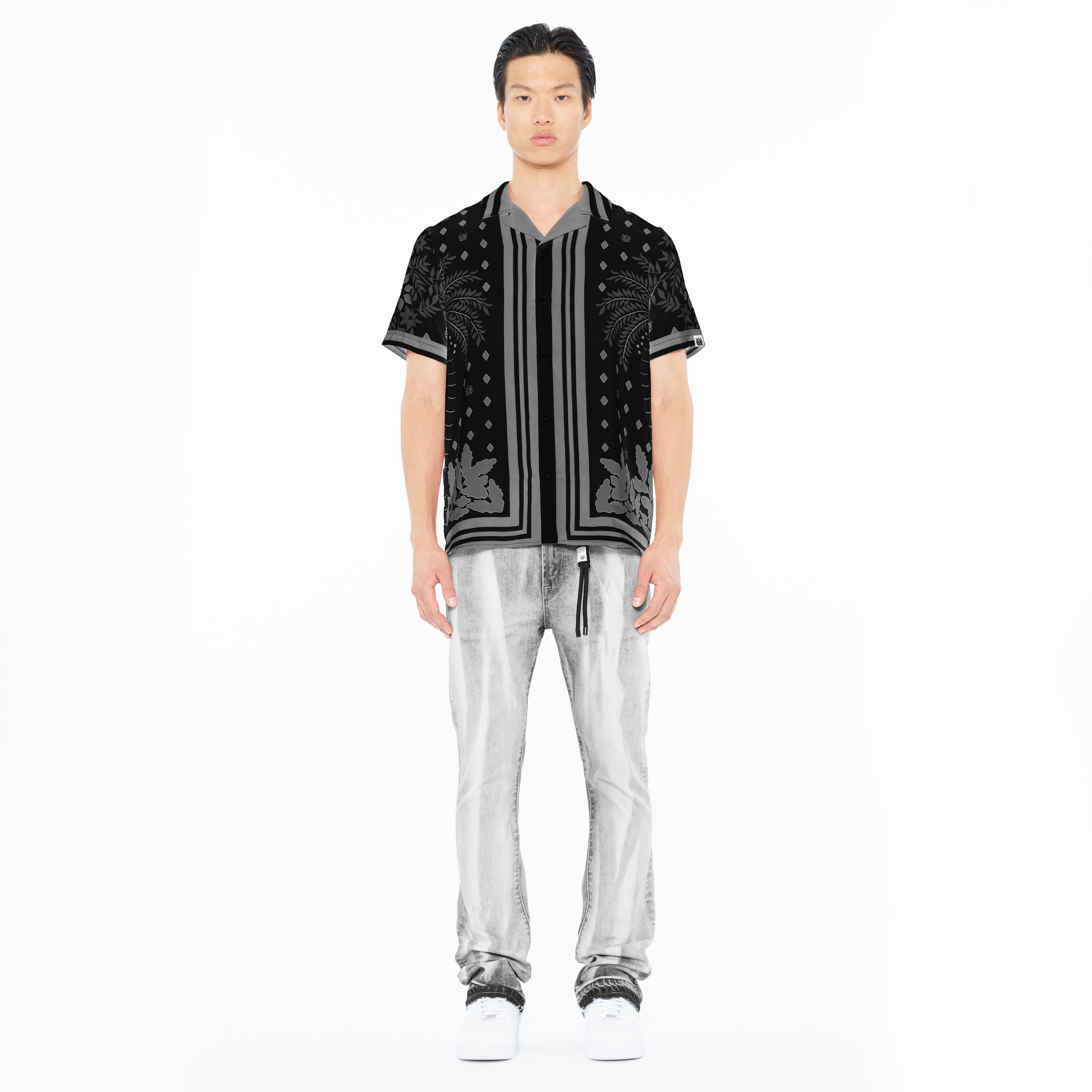 Cult's Cuban Short Sleeve Woven Shirt in Black Retro