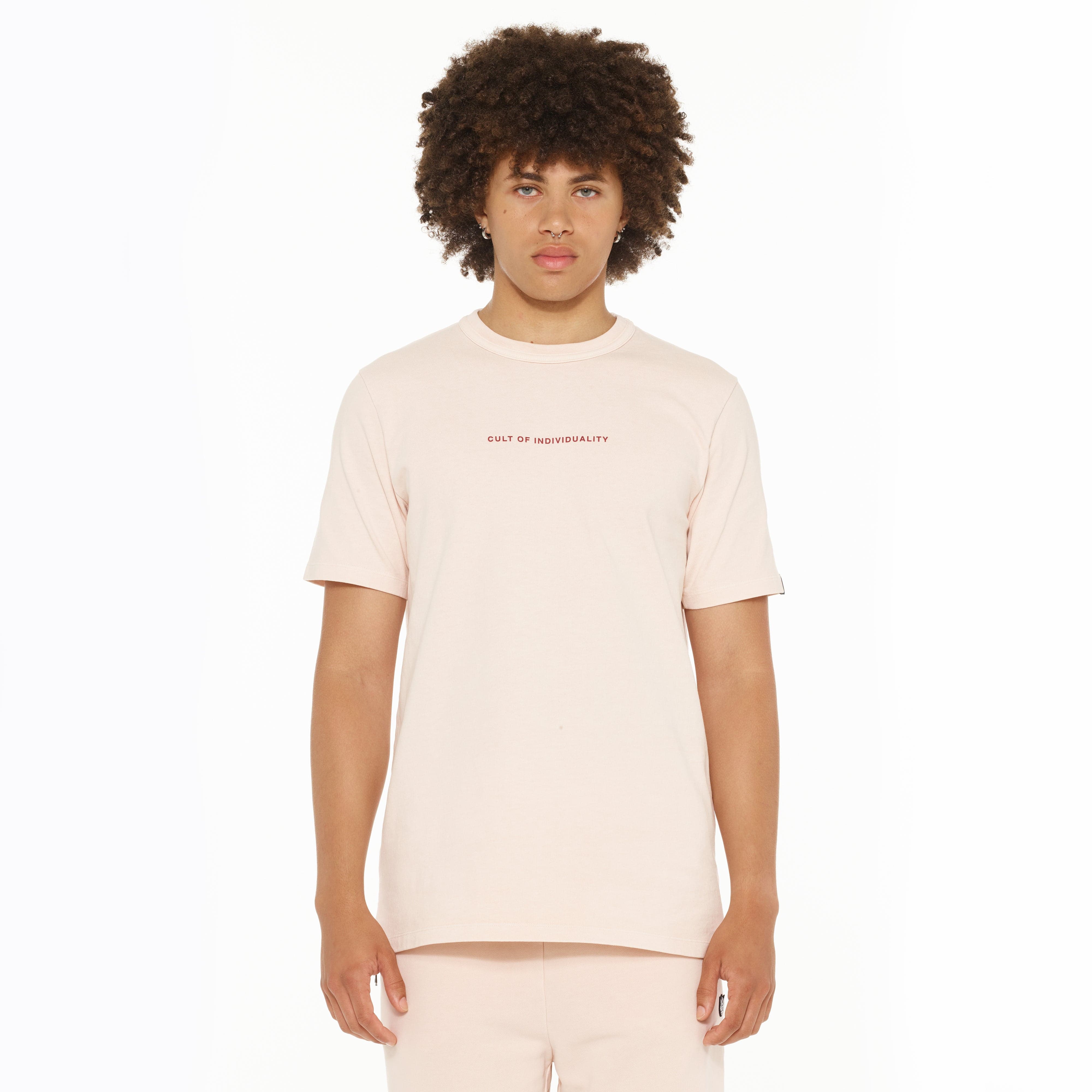 Cult's Heavyweight Short Sleeve Crew Neck Tee "Shimuchan" Logo in Powder Pink