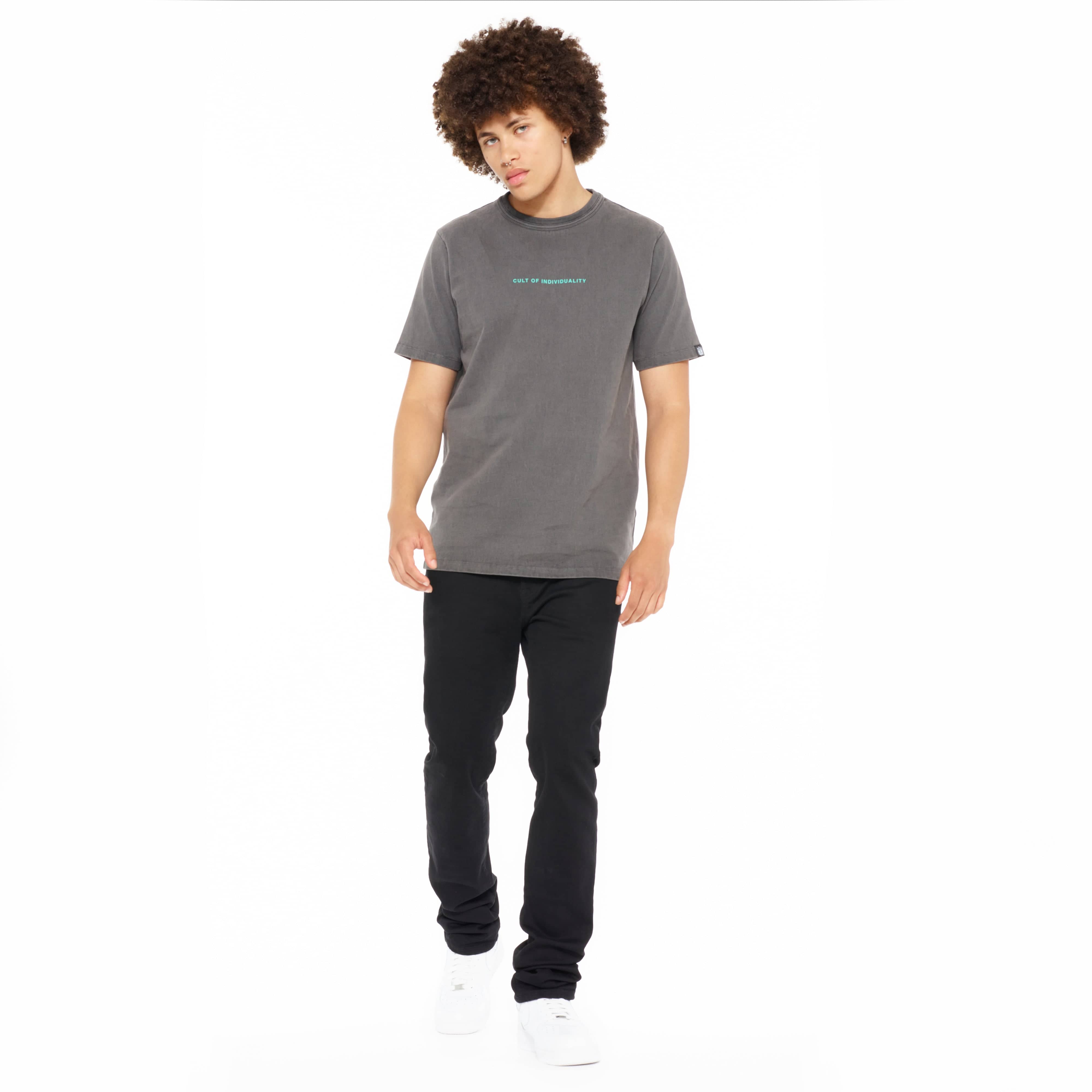 Cult's Heavyweight Short Sleeve Crew Neck Tee "Shimuchan" Logo in Steel