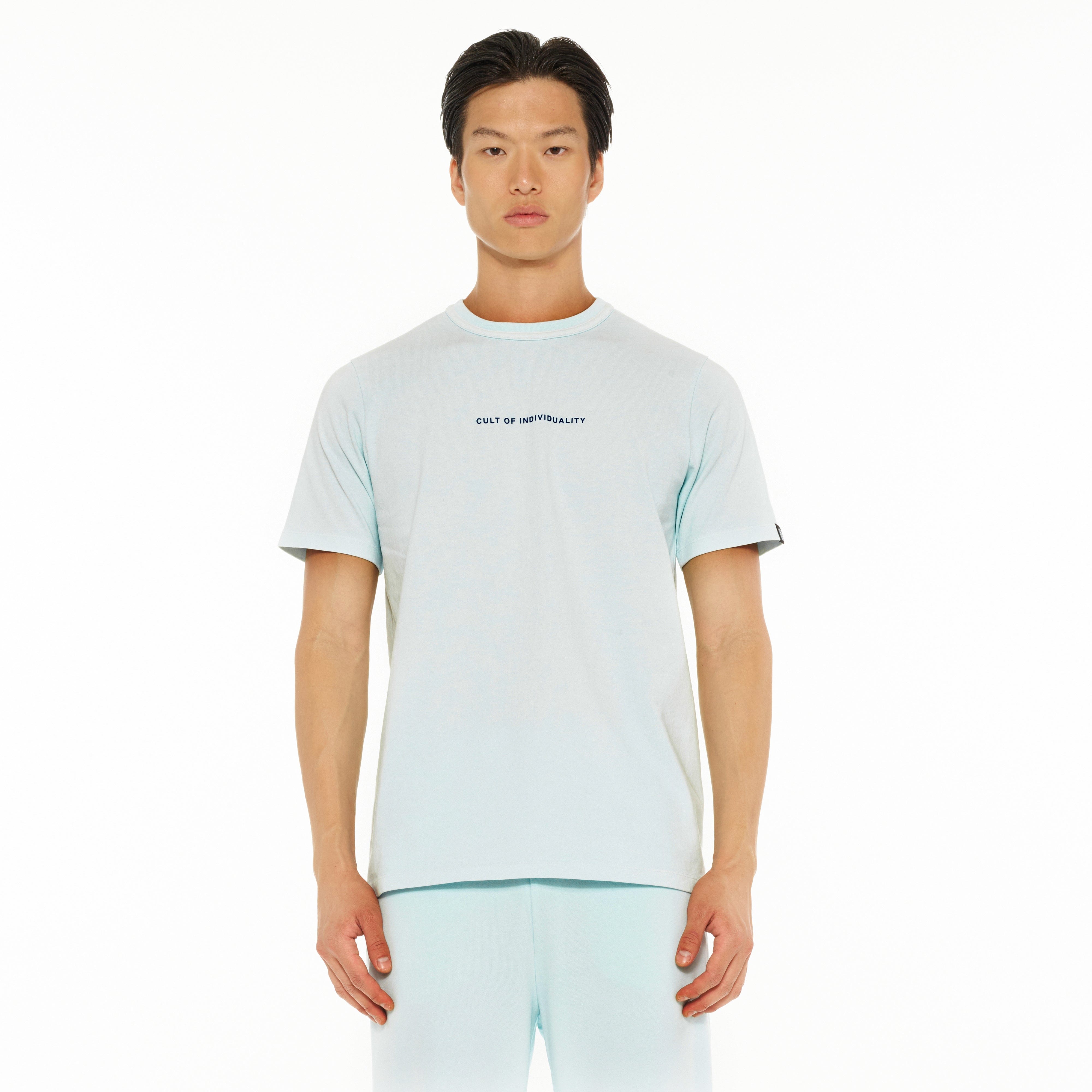 Cult's Heavyweight Short Sleeve Crew Neck Tee "Shimuchan" Logo in Powder Blue