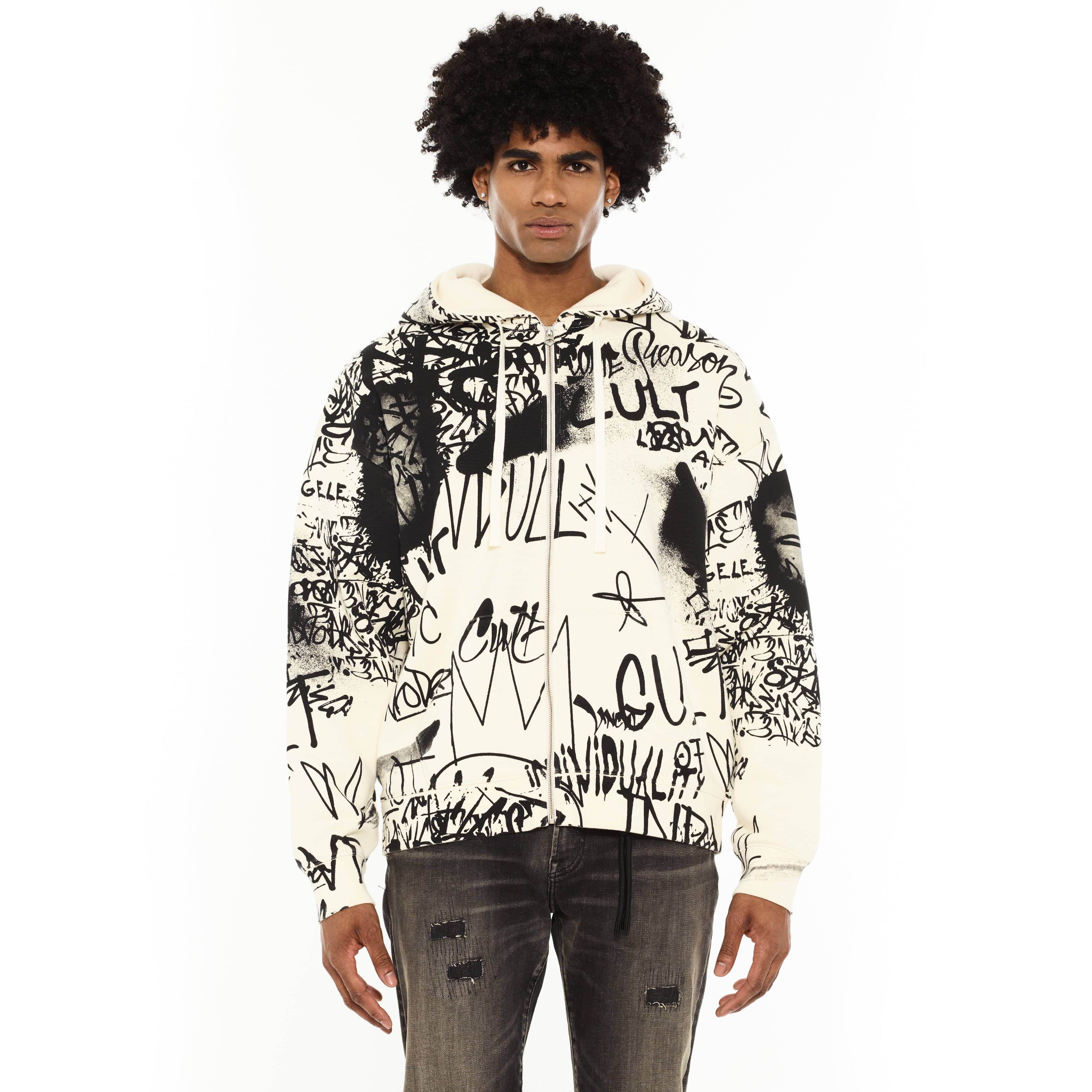 Cult's Zip Novelty Hoody in Winter White
