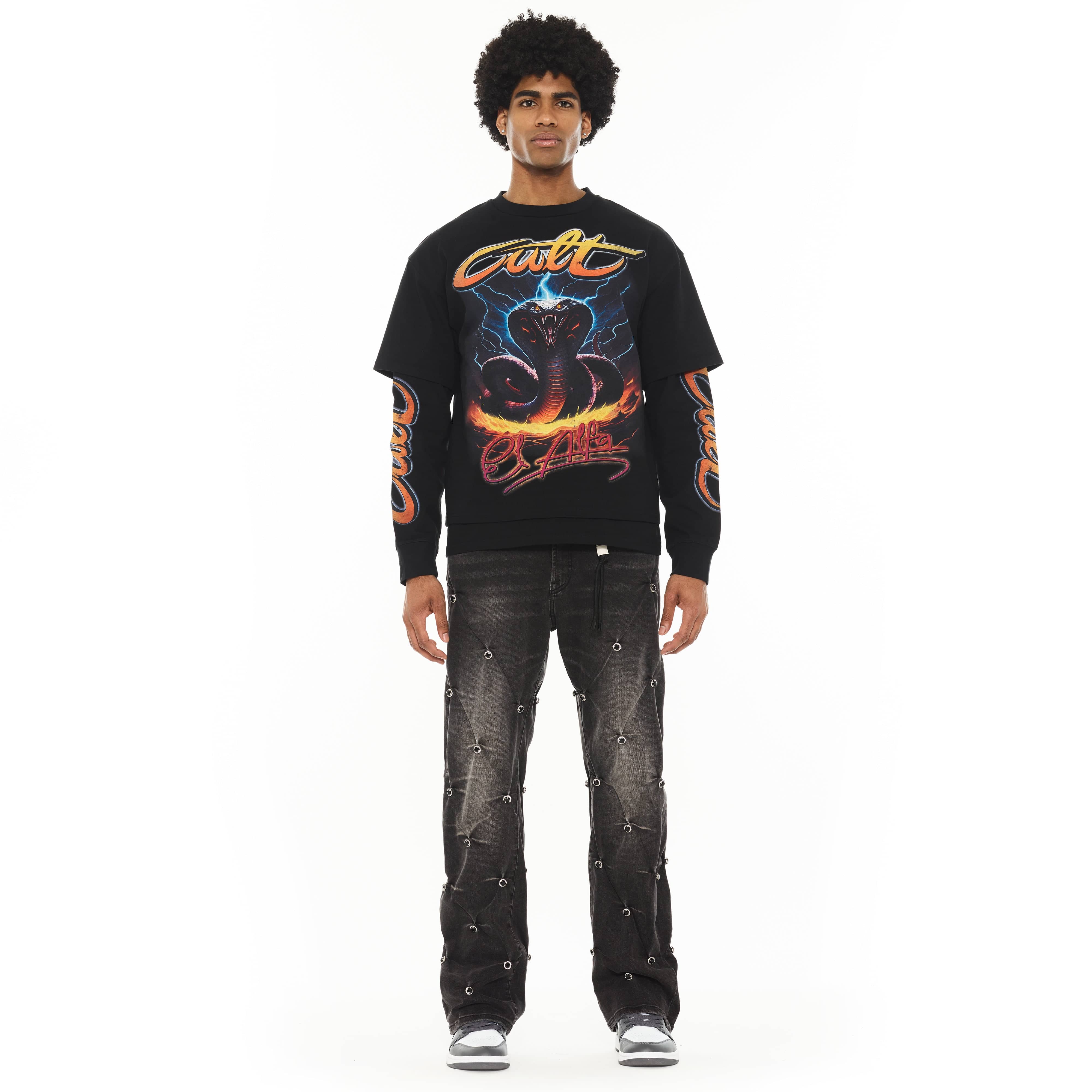 Cult x El Alfa Premium Grunge Baggy 607 Jeans in Darts