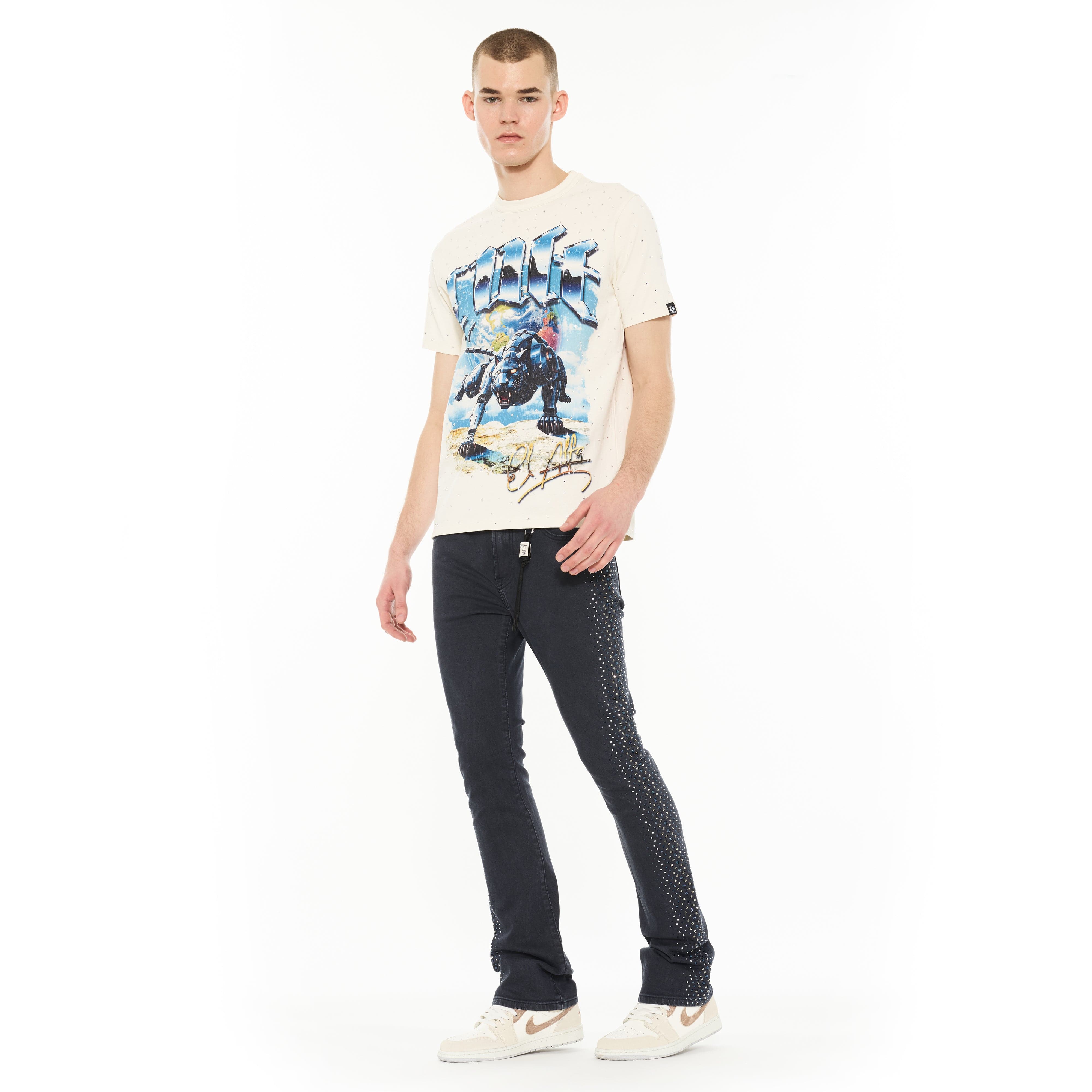 Cult x El Alfa Premium Short Sleeve Crew Neck Tee "Panther" in Winter White