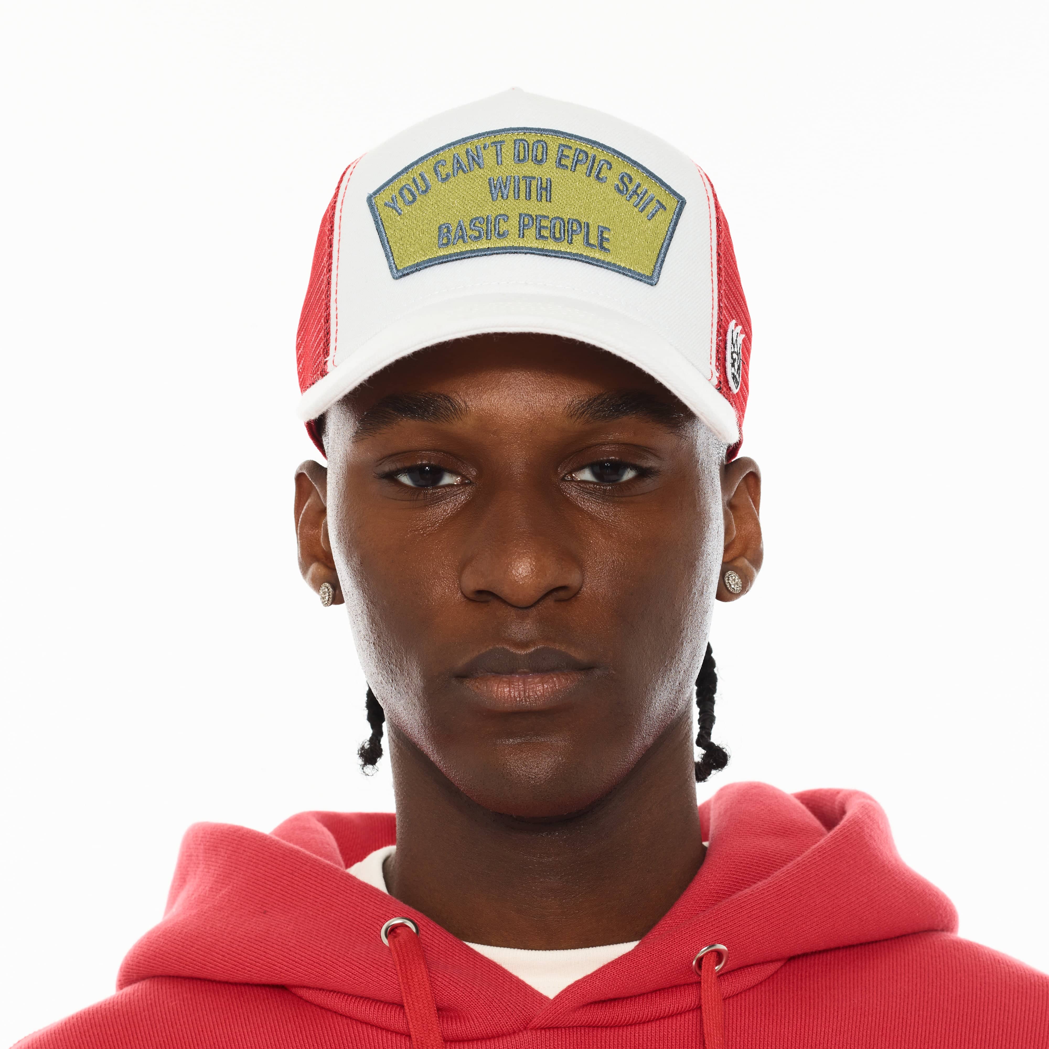 Cult's Logo Mesh Back Trucker Hat "Epic Shit" in Winter White
