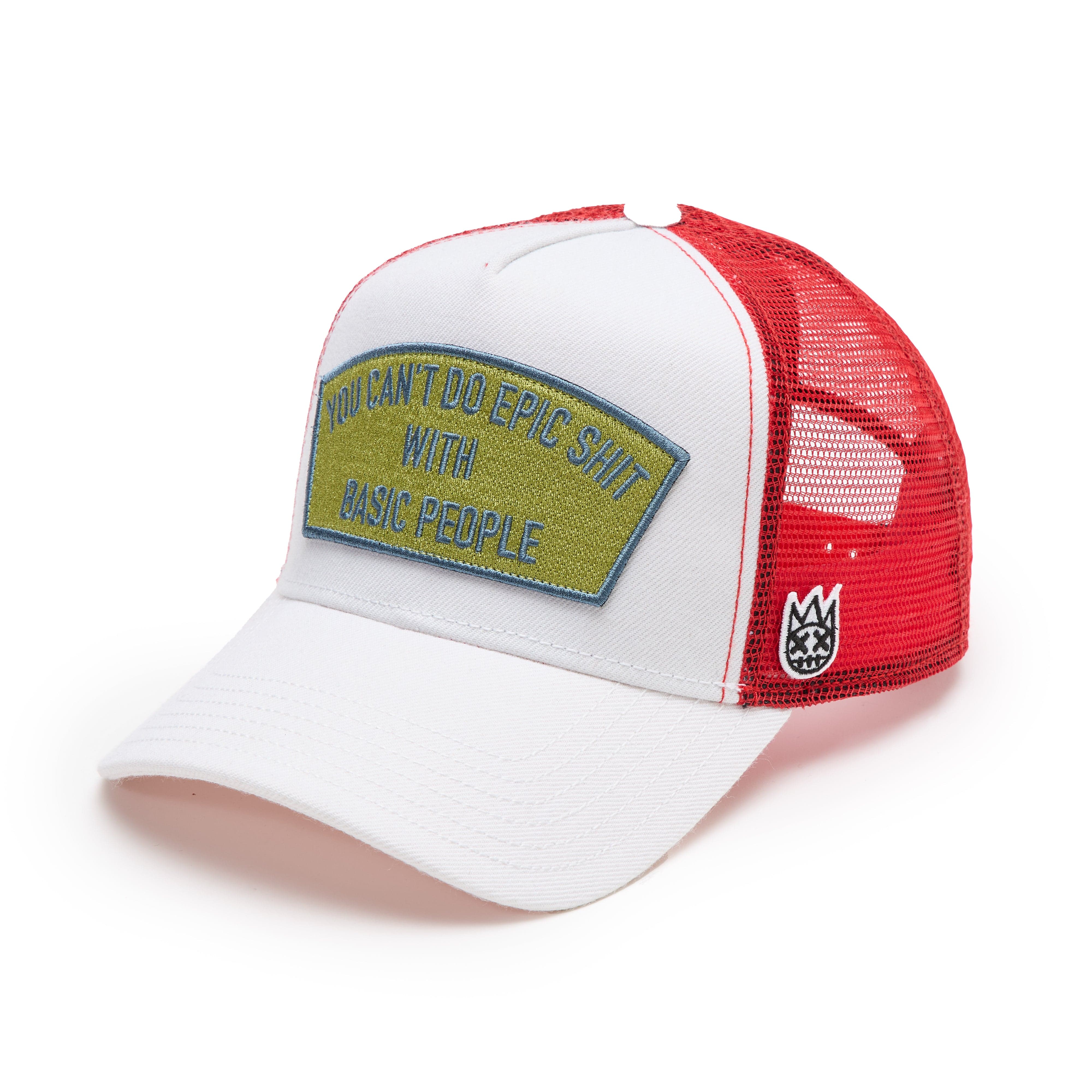 Cult's Logo Mesh Back Trucker Hat "Epic Shit" in Winter White