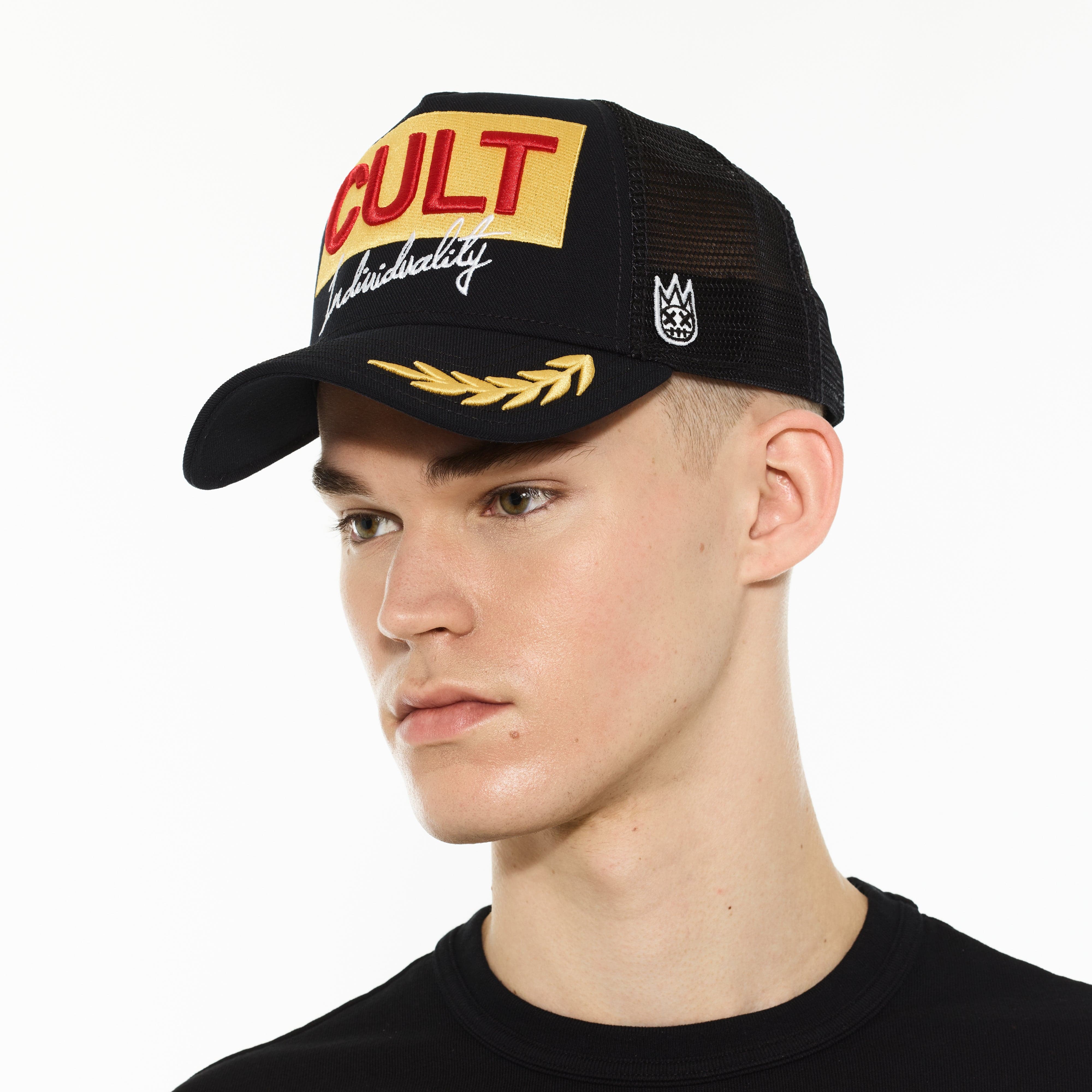 Cult's Logo Mesh Back Trucker Hat "Cult Racing" in Black