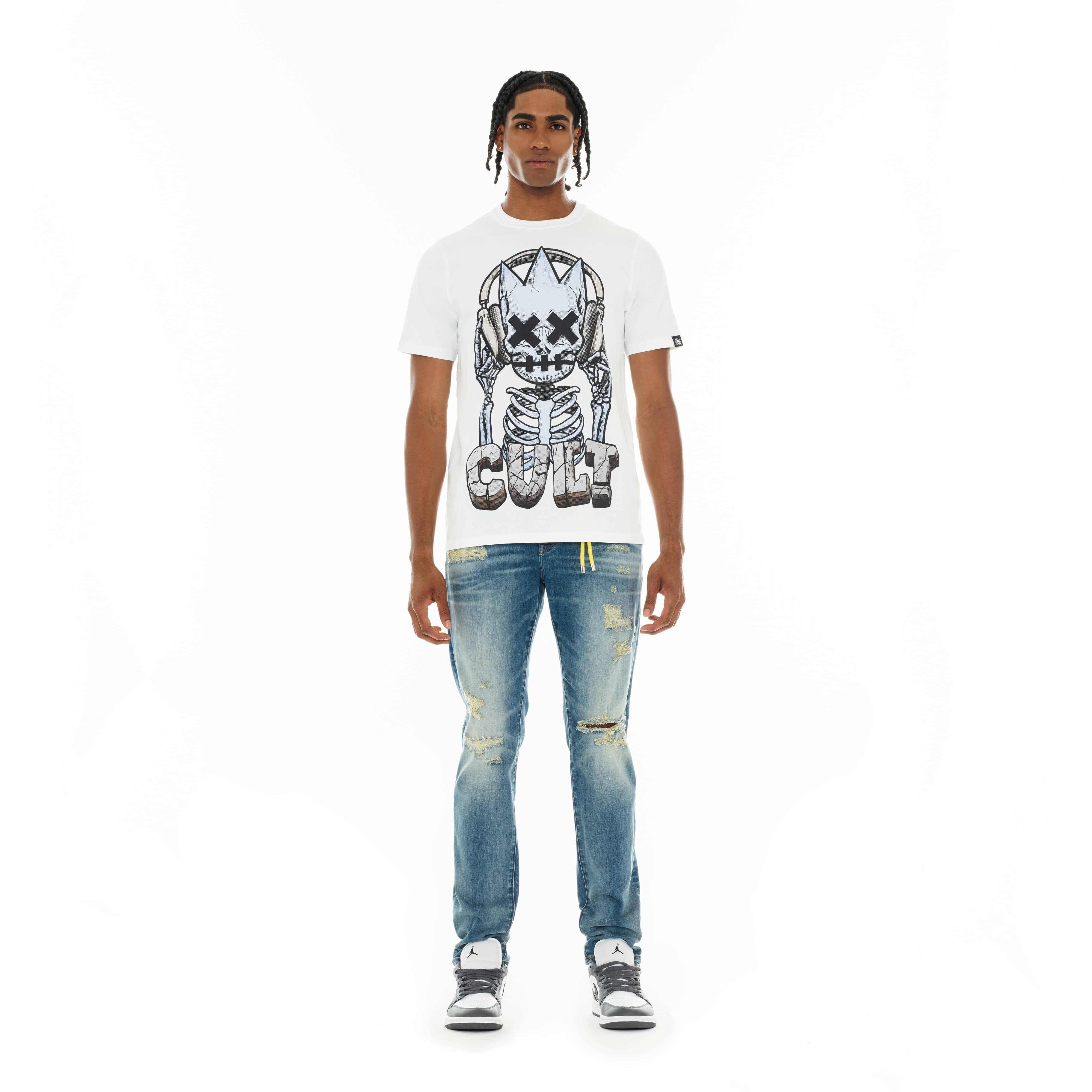 Cult's Short Sleeve Crew Neck Tee "Evolution" in White