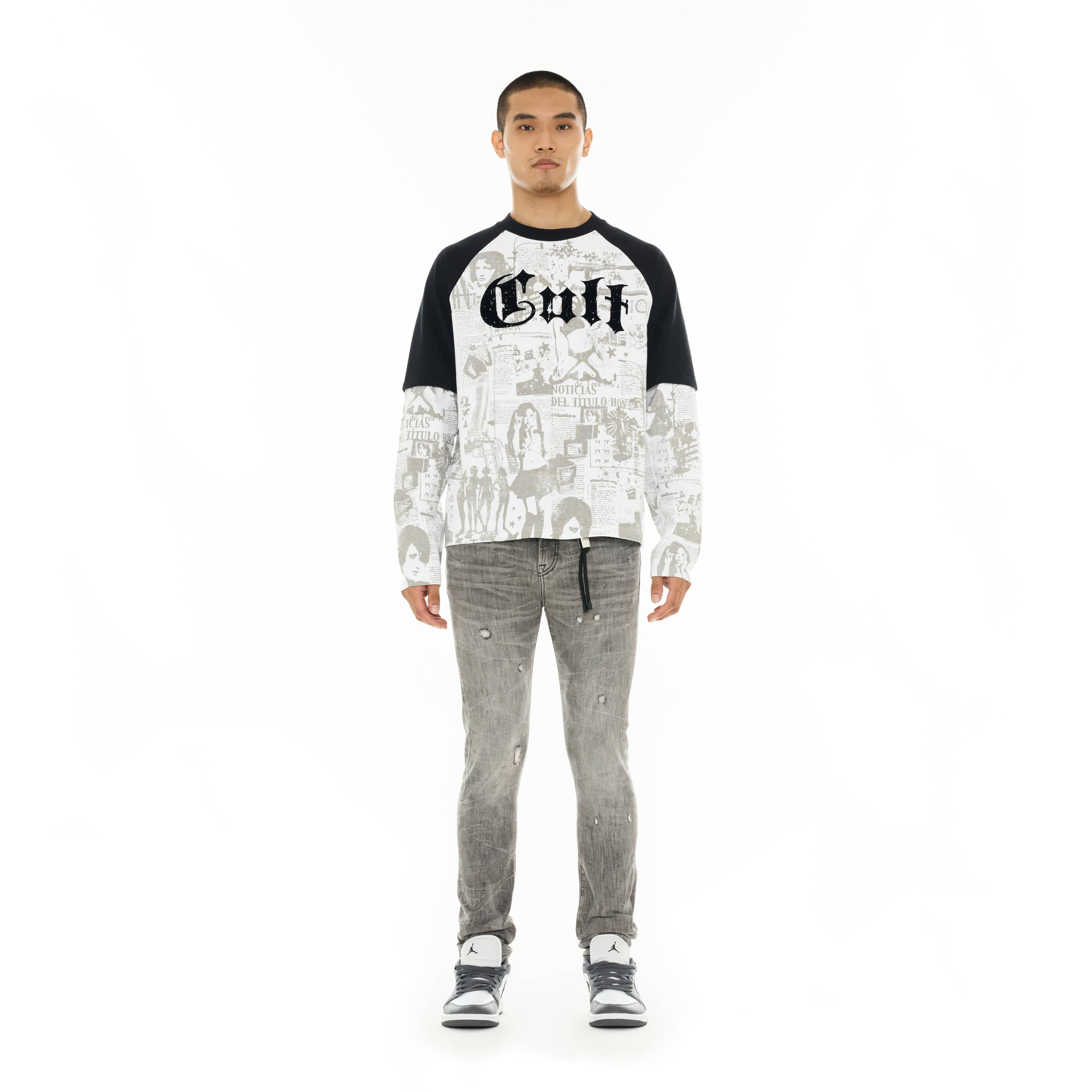 Cult's Long Sleeve Layered Raglan Tee "Propaganda" in White