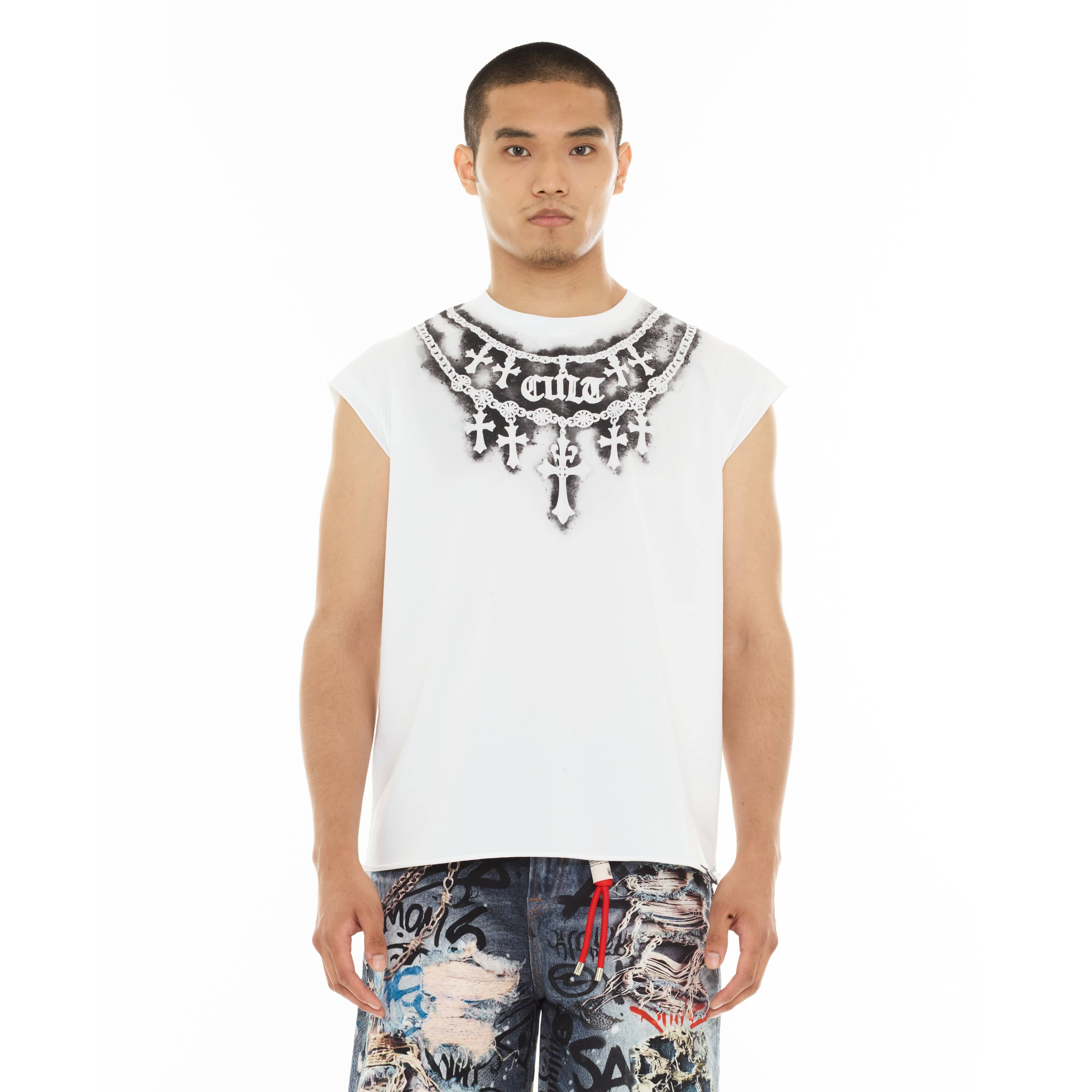 Cult's Sleeveless Tee "Stencil" in White