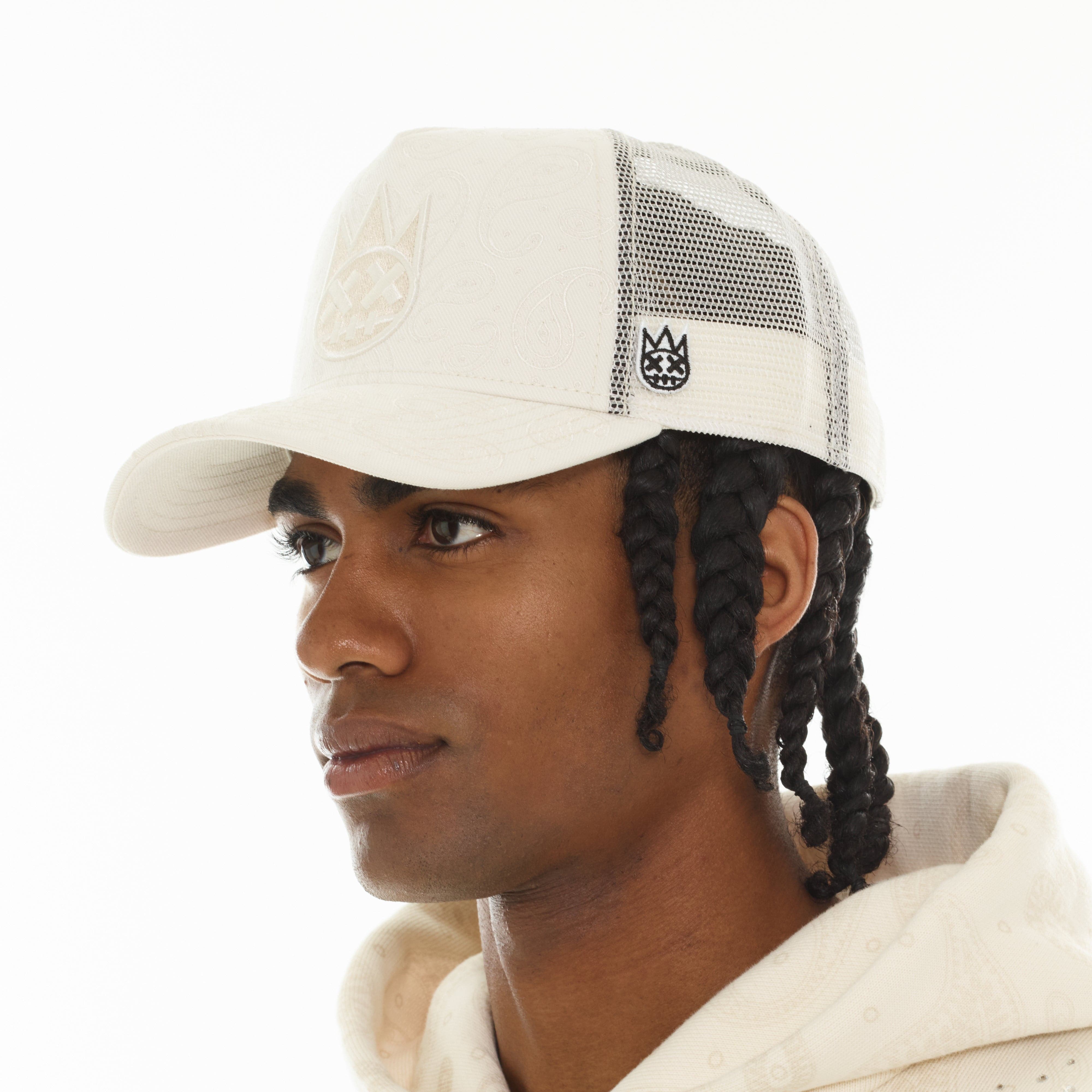 Cult's Mesh Back Trucker Hat "Paisley" In Winter White