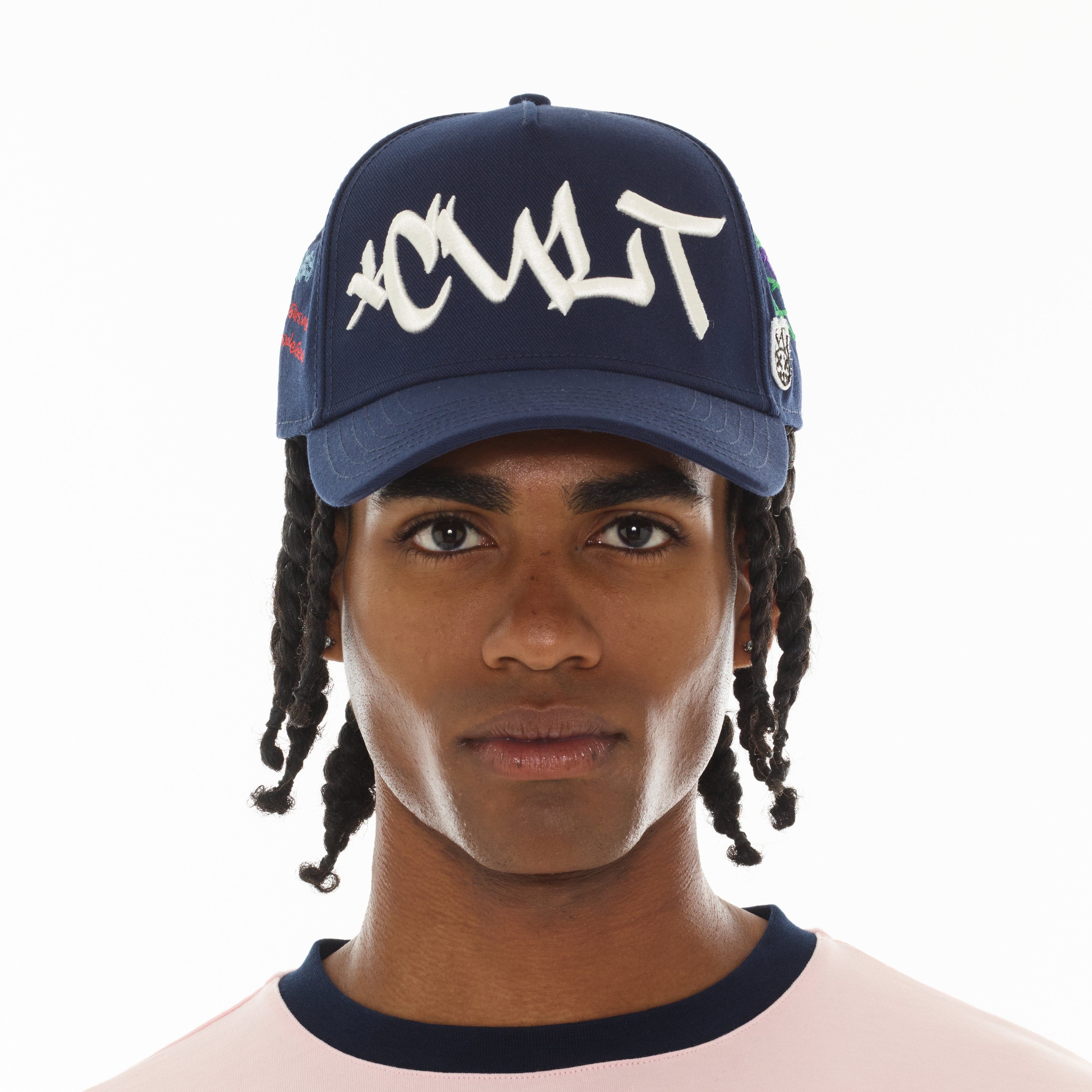 Cult's Mesh Back Trucker Hat "Graffiti" In Midnight Blue