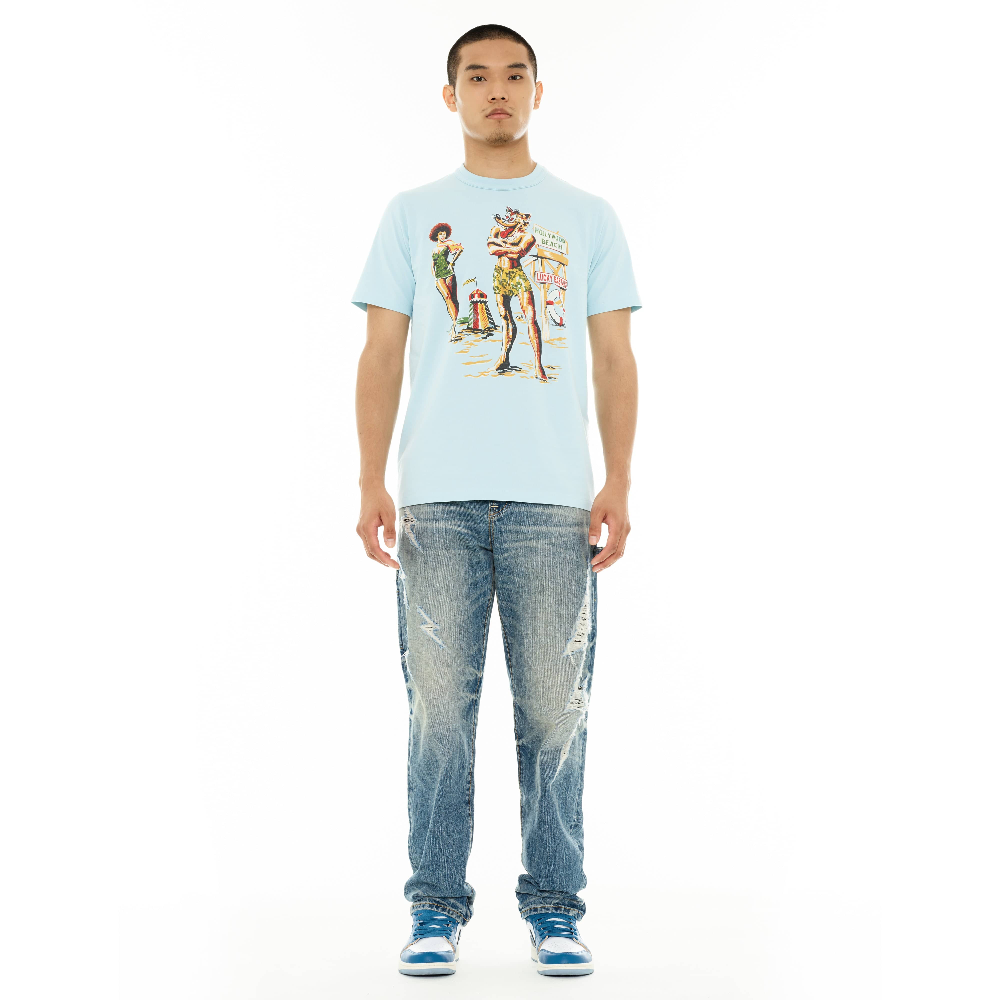 Cult's Lucky Bastard Short Sleeve Crew Neck Tee "Hollywood Beach" in Blue Glow
