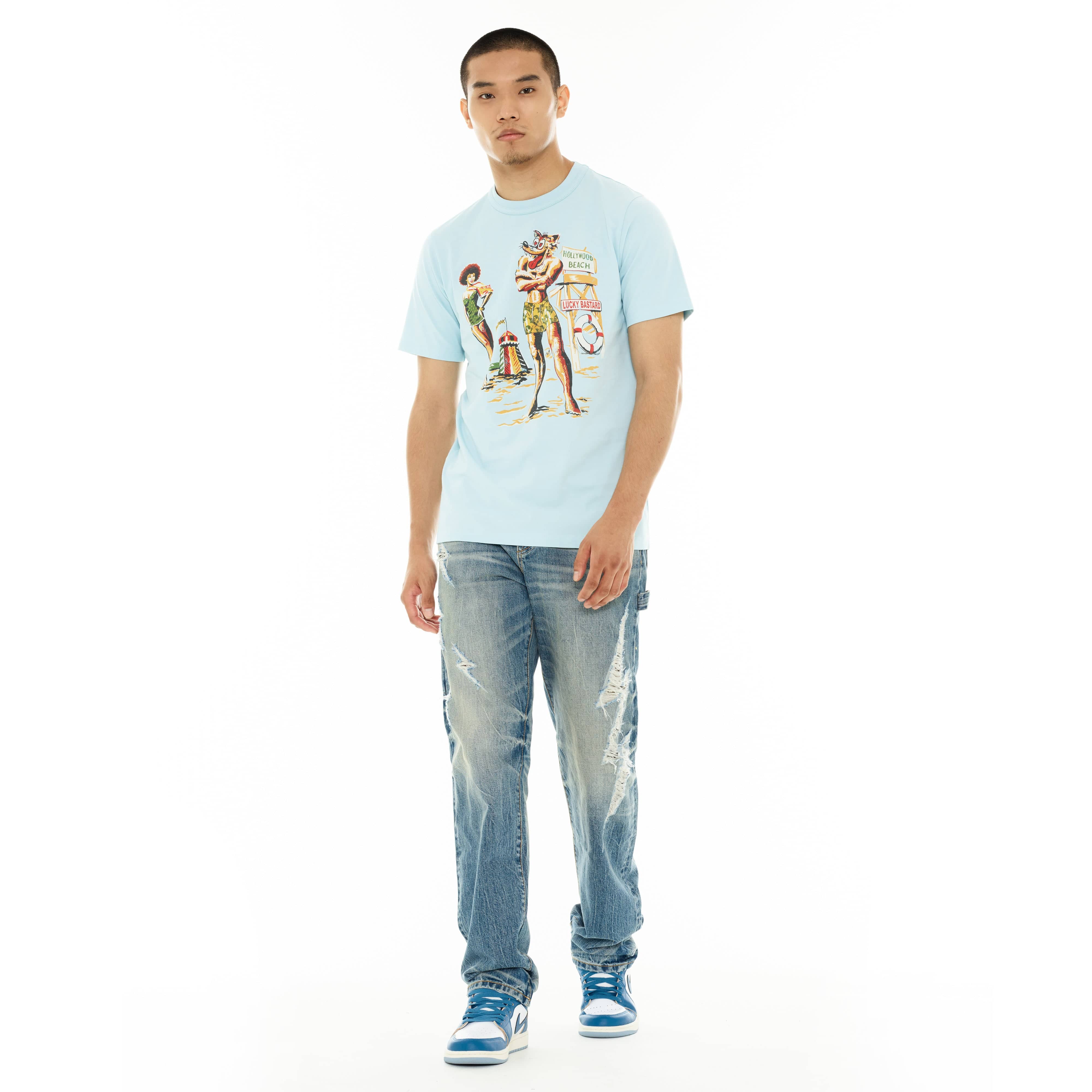 Cult's Lucky Bastard Short Sleeve Crew Neck Tee "Hollywood Beach" in Blue Glow