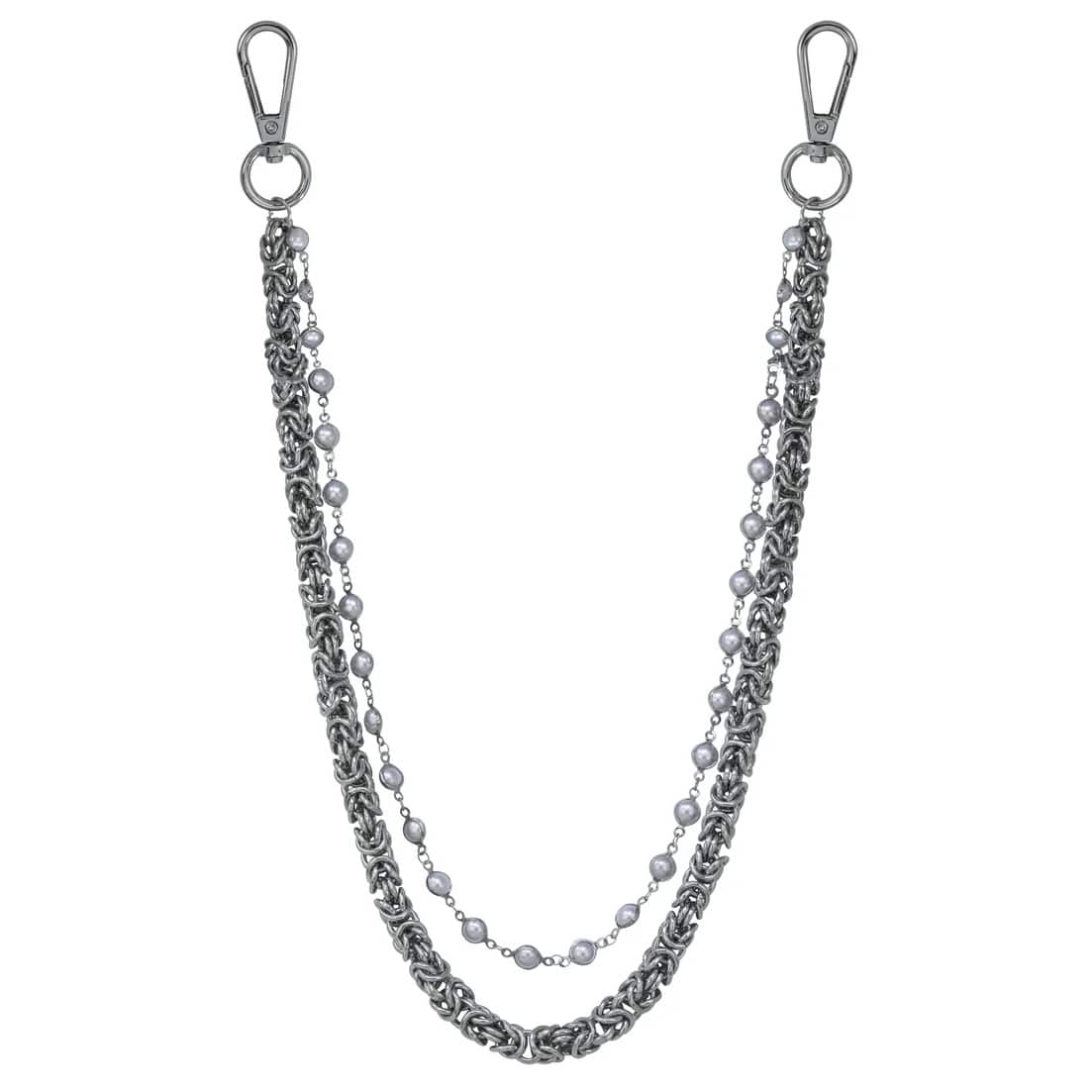 Jewelry Essentials Double Layered Pearl Beaded Pant Chain (Silver) BKC-213S