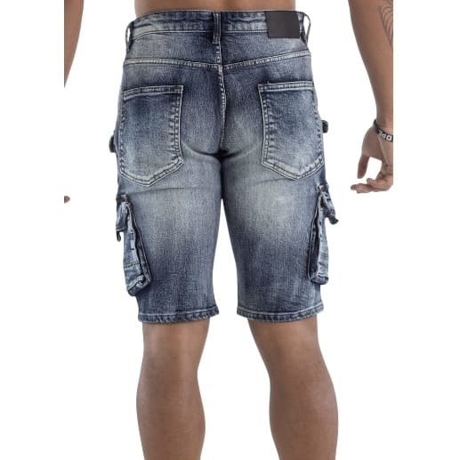 Cest La Vie Washed Twill Multi Pocket Cargo Denim Short (Soul Blue)