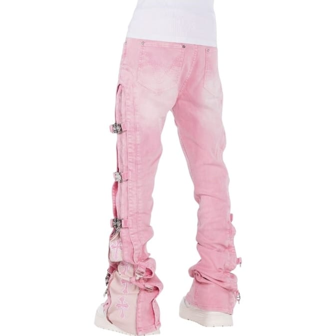 Guapi French Rose Cross Buckle Denim Jean (Rose Pink) 874FRCBD