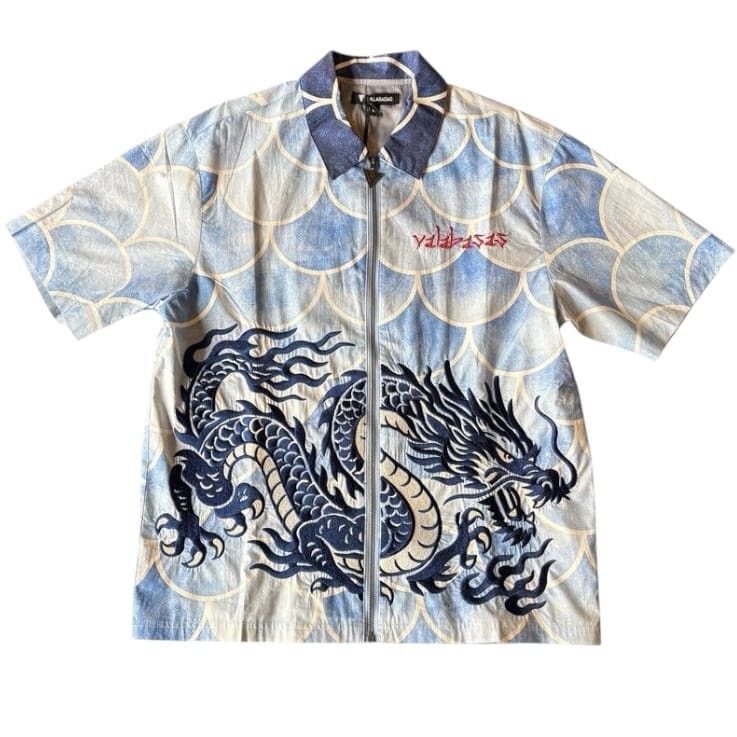 Valabasas Ocean Scale Collar Zip Up Shirt (Blue) VLBS-VBD1-1040