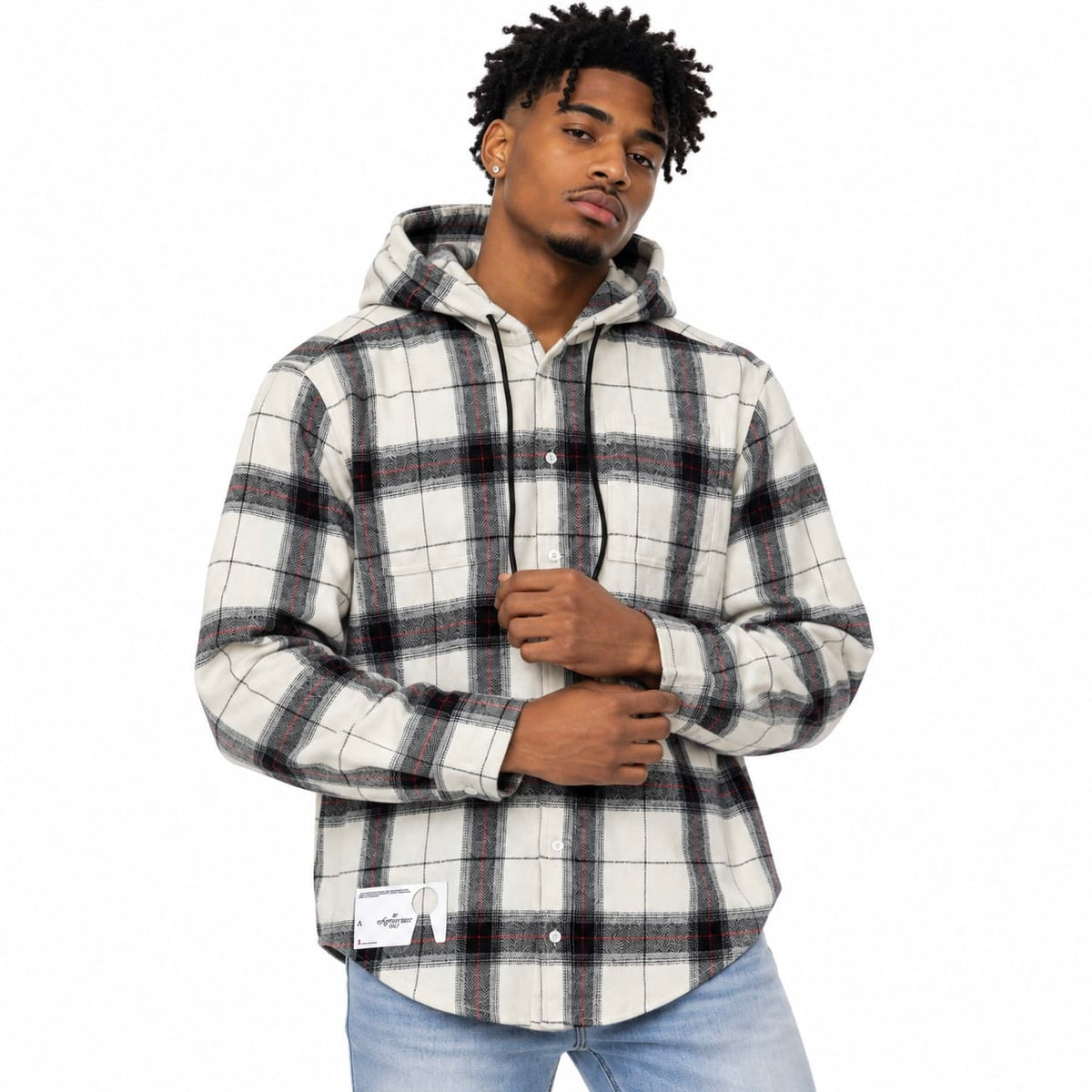 By Appointment Only Tensions Embroidered Hooded Flannel (Cream/Black)