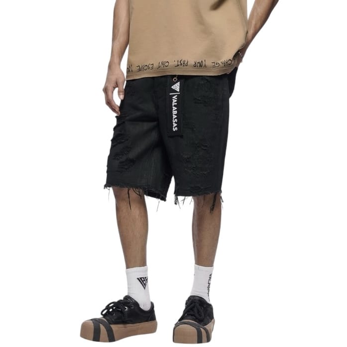 Valabasas Clipped Denim Shorts (Black Waxed) VLBS-VSH2-1034