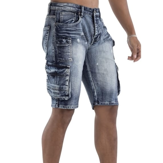 Cest La Vie Washed Twill Multi Pocket Cargo Denim Short (Soul Blue)