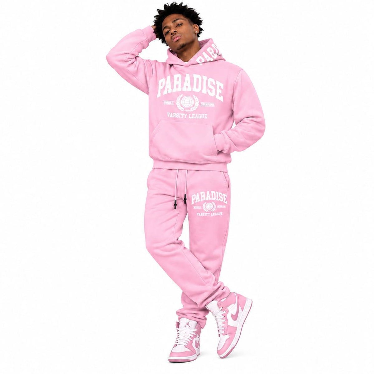 See You Paradise High Density Collegiate Hoodie & Sweatpants Set (Pink)