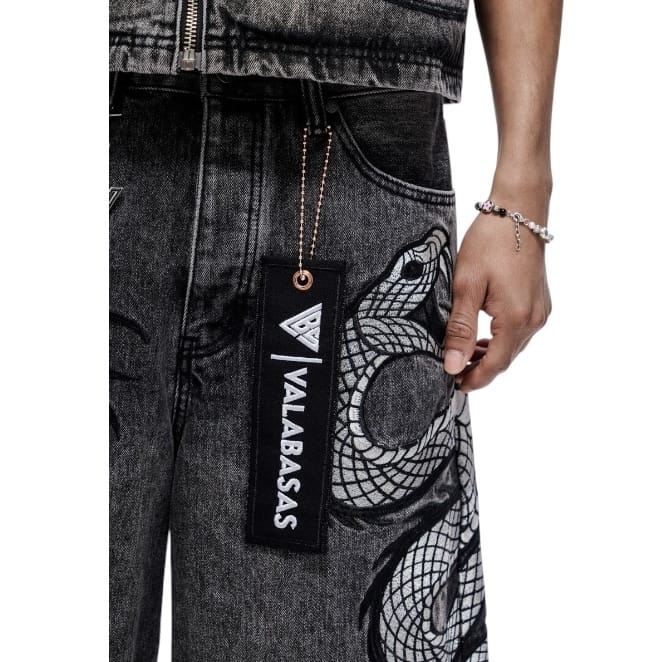 Valabasas Glacier Coil Baggy Denim Shorts (Grey Wash) VLBS-VSH1-1017