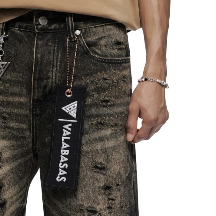 Valabasas Clipped Denim Shorts (Grey Wash) VLBS-VSH2-1034