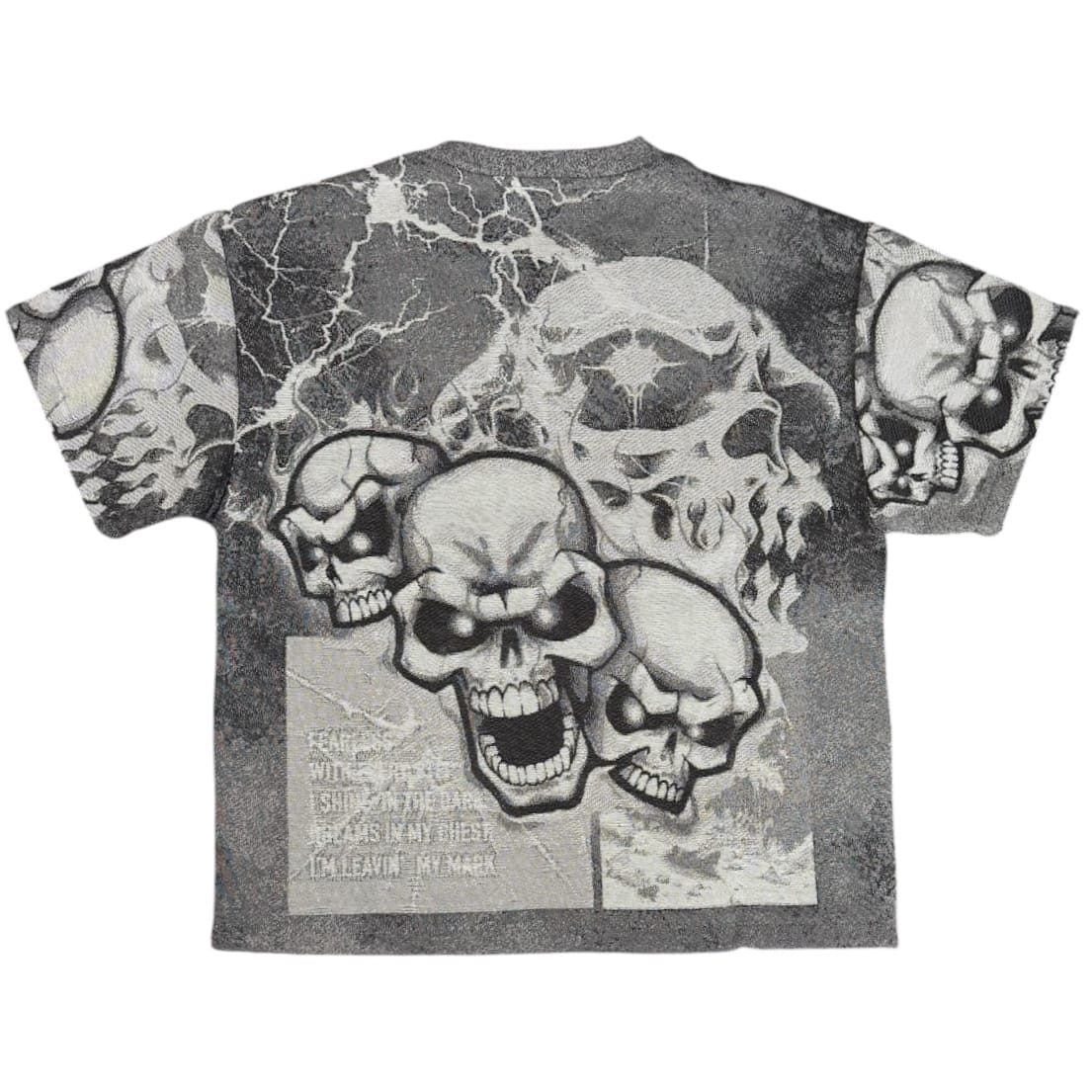Majestik Twin Skulled Tapestry Jersey Short Rhinestone Set (Grey)
