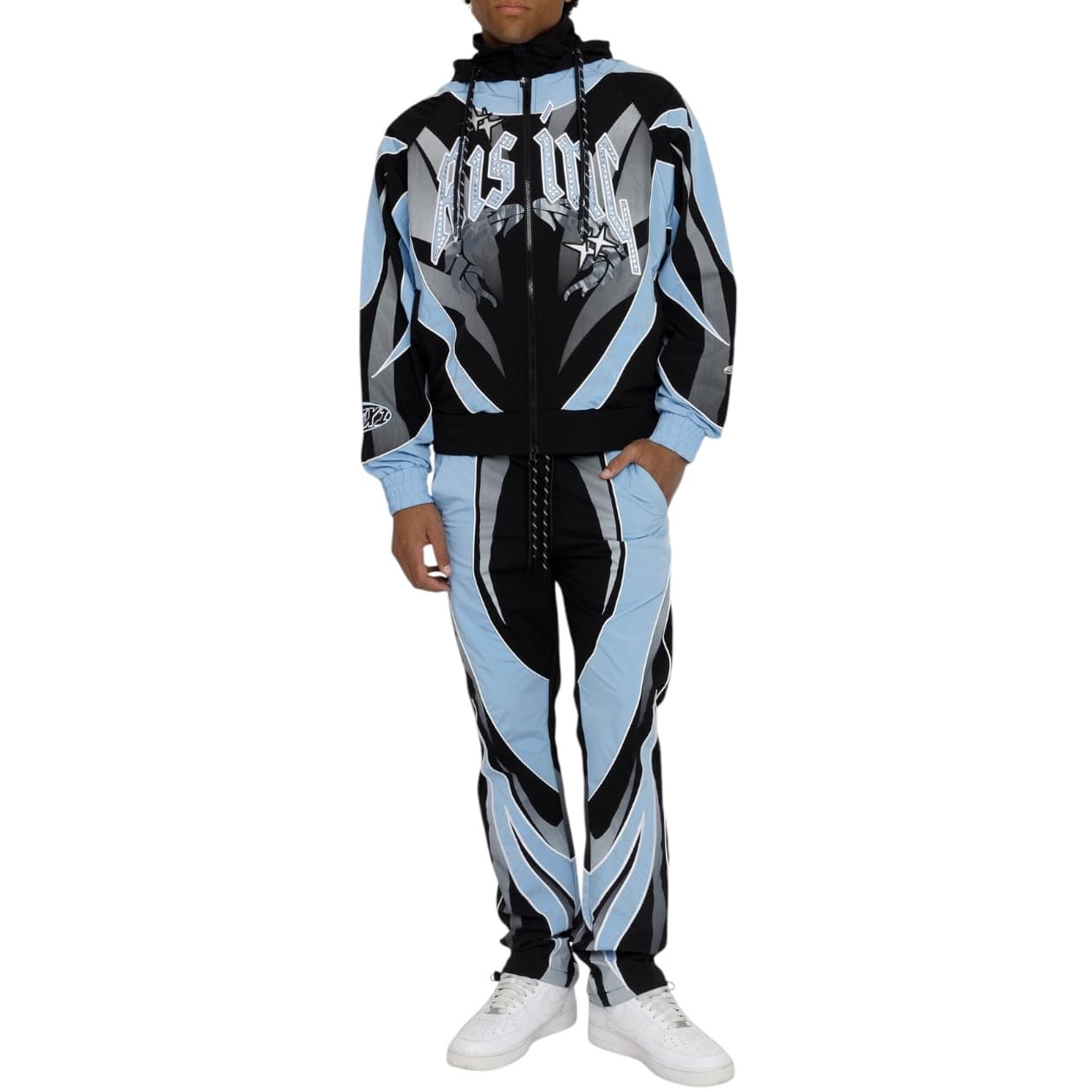 Smoke Rise Rising Colorblock Windbreaker Jacket & Pants Set (Blue Bell)