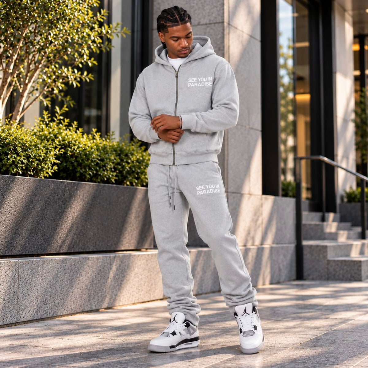 See You In Paradise Heavyweight Zip Hoodie & Sweatpants Set (H/Grey)