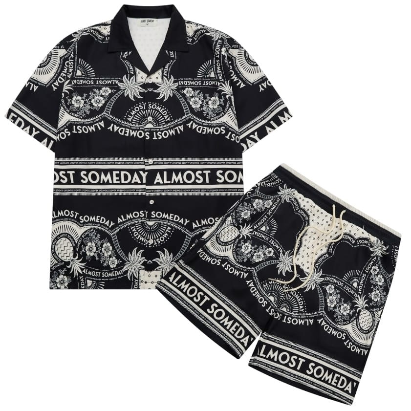 Almost Someday Habana Button Up & Short Set (Black/Cream)