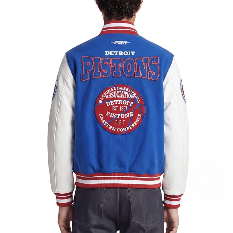 Pro Standard Detroit Pistons Day One Rib Wool Varsity Jacket (Royal/Red)