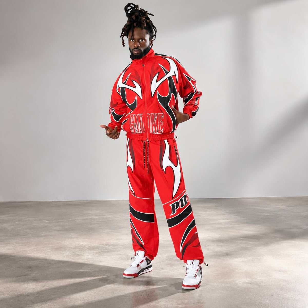 Smoke Rise Power Windbreaker Jacket & Pants Set (Red)