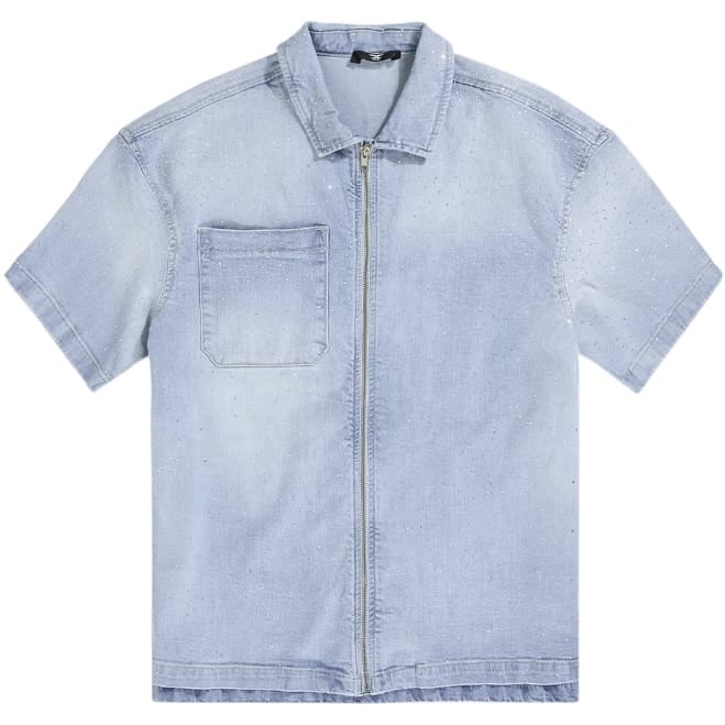 Jordan Craig Radiant Denim Zip Up Shirt (Ice Blue) 2082