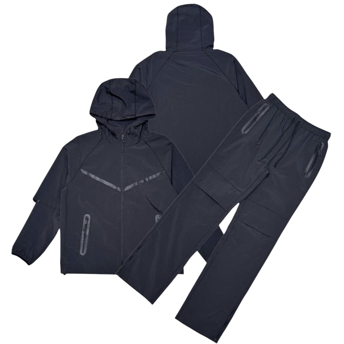 Civilized Nylon Zip Hoodie & Pants Tech Set (Black) RF260-BLK