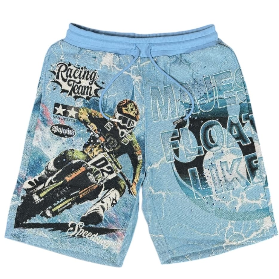 Majestik Sport Department Tapestry Jersey & Short Rhinestone Set (Light Blue)