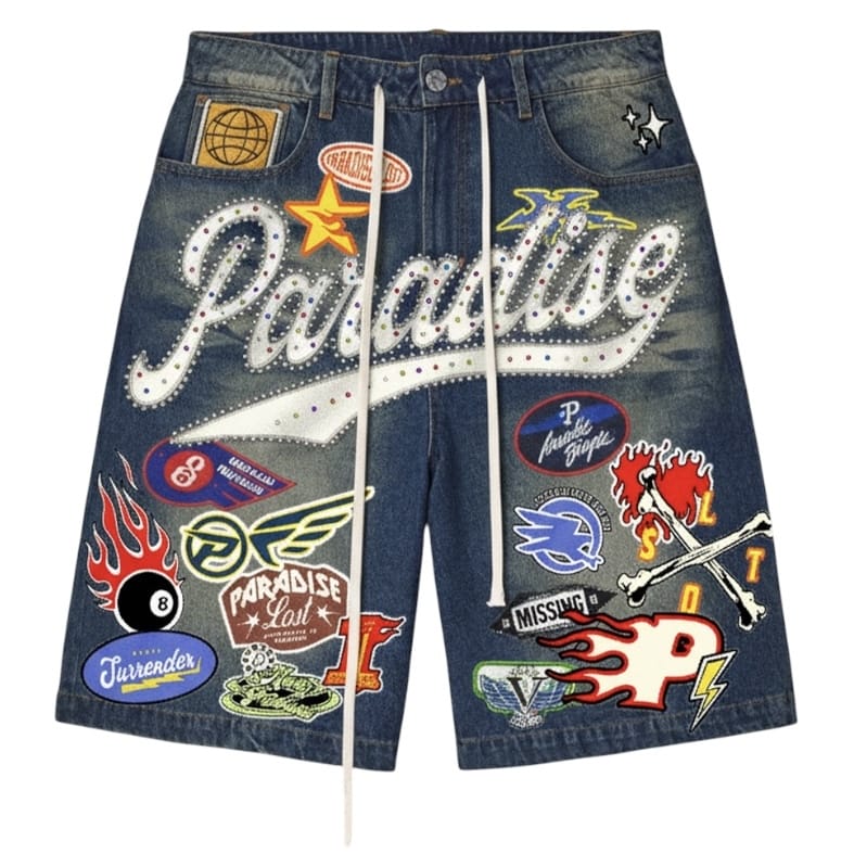 Paradise Lost Patchwork Shorts (Blue Wash) PL00863
