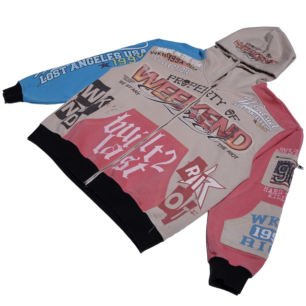 Wknd Riot Built 2 Last Zip Up Hoodie (Cream/Multi)