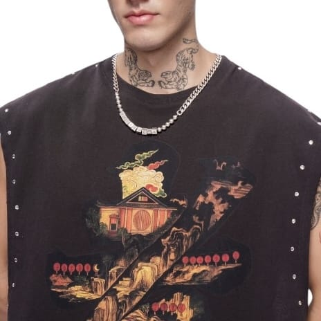 Valabasas Ember Glyph Cut Off Sleeveless Tee (Washed Black) VLBS-VT5-1004