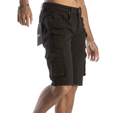 Cest La Vie Washed Twill Multi Pocket Cargo Short (Jet Black)