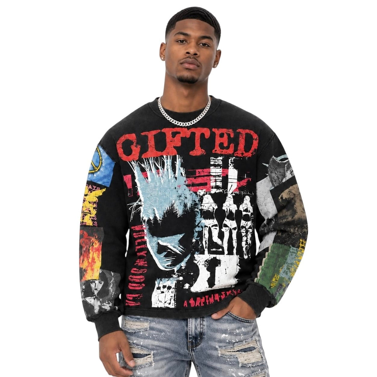 GFTD La Riots In America Crewneck Long Sleeve Tee (Black)